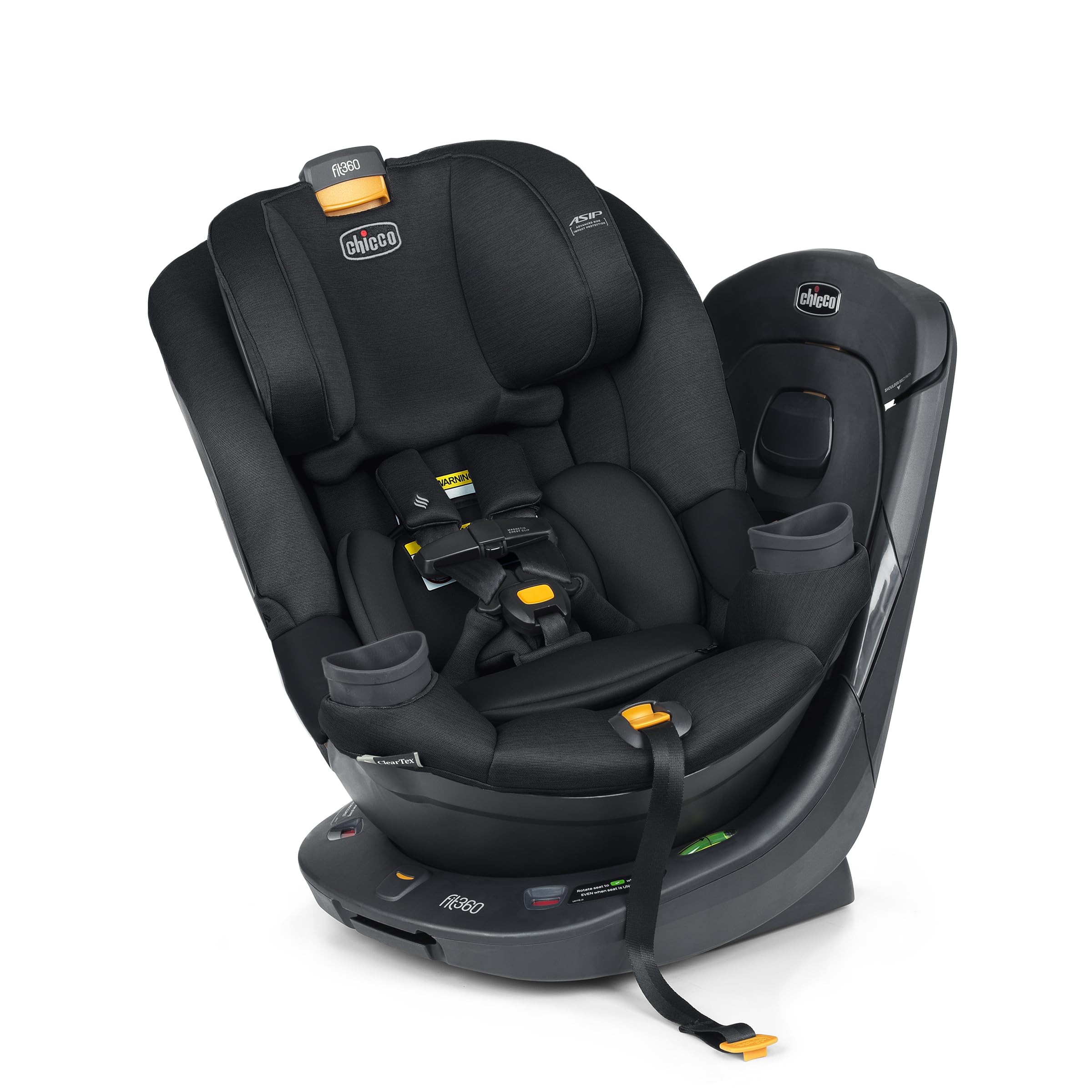 Chicco Fit360 ClearTex Rotating Convertible Car Seat with 360 Degree Rotation for Rear-Facing and Forward-Facing, LeverLock Self-Tensioning Lock System, Obsidian/Black