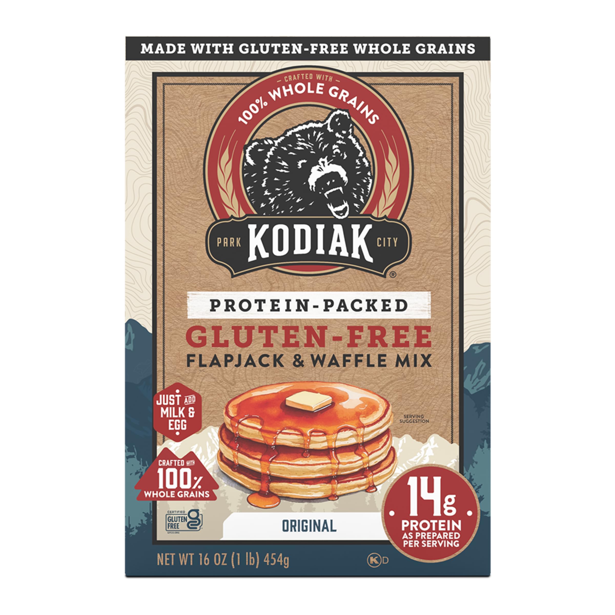 Kodiak Cakes Gluten Free Protein PancakeMix, Flapjack and Waffle, 16 Ounce (Pack of 6) - Frontier Oat