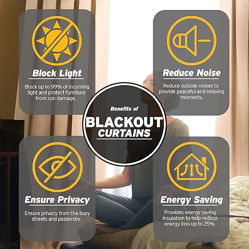 Miniatura 6 de Best Home Fashion Cortinas opacas con aislamiento térmico de alta calidad para dormitorio, ojales en la parte superior de bronce antiguo (moca, 52