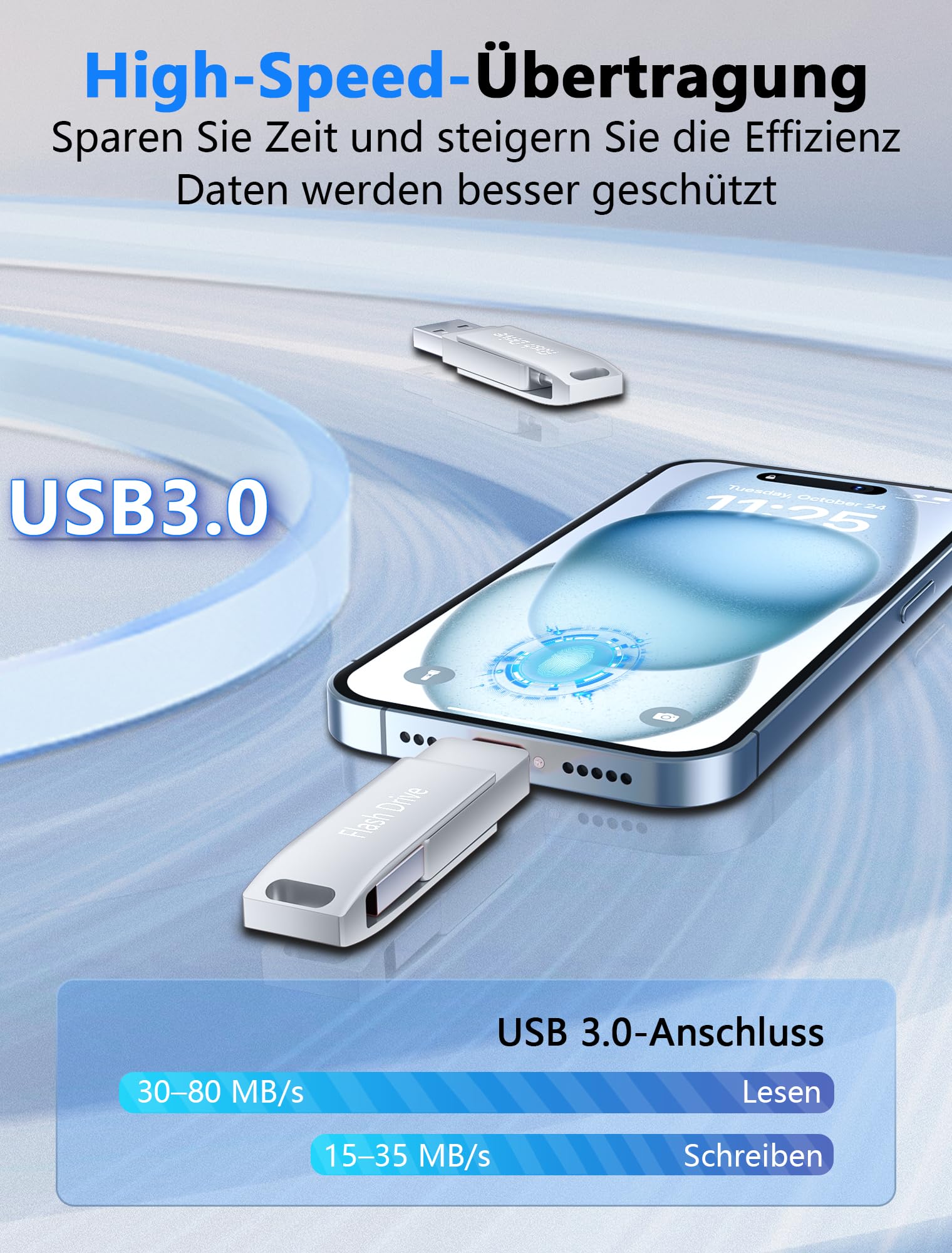 USB Stick 512 GB für i Phone, MFi-zertifizierter USB 3.0 Lightning Speicherstick 3-in-1 Fotostick Stift-Laufwerk Externer Speichererweiterung USB C Backup für iOS/Android/PC, Silber
