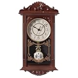 Clockswise Vintage Grandfather-Style Wall Clock with Wood-Effect Plastic Pendulum&comma; Battery-Operated - for Home Decor&comma; Living Room&comma; Home Office&comma; Kitchen or Dining Room &lpar;Brown&comma; 16 Inch&rpar;