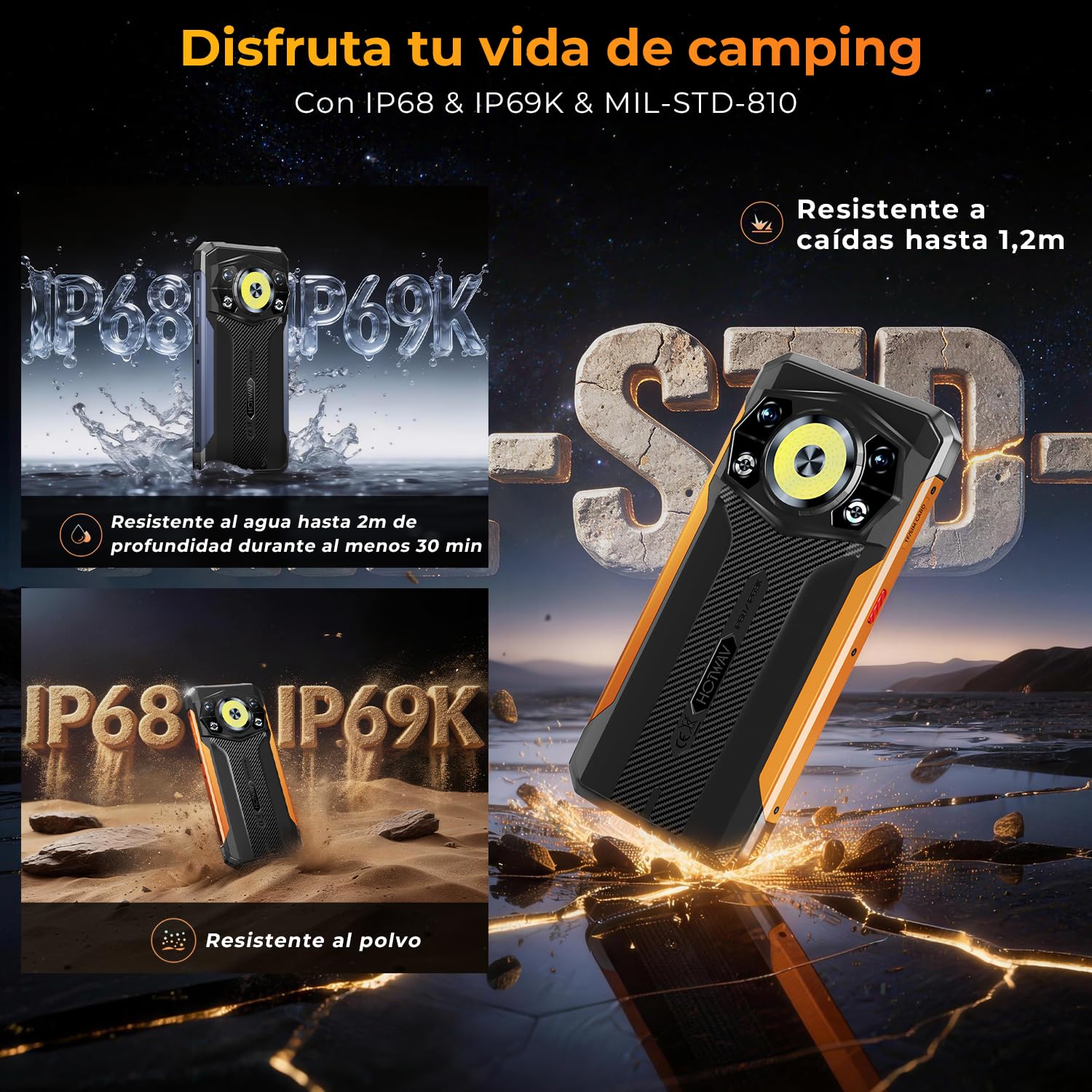 HOTWAV Cyber 17 Movil Irrompible-16GB+128GB(TF 2TB), 120Hz 6,75" HD+ Teléfono Movil Android 16, 6200mAh 20W, 48MP+16MP Cámara, Dual 4G SIM/NFC/OTG/GPS/Linterna de Camping súper Brillante | Pantalla de 6,75" HD+120Hz con Panda Glass 3, batería 6200mAh, 48M