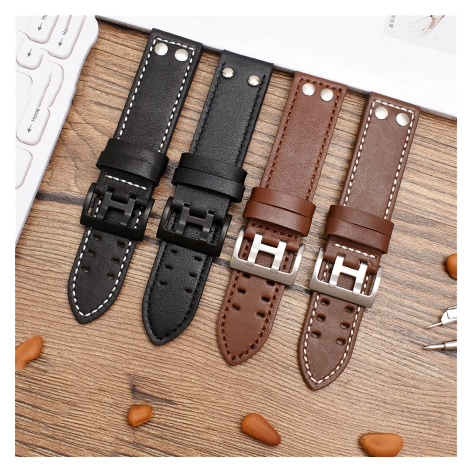 Générique FYXT - Cinturino per orologio in vera pelle, 20 mm/22 mm, compatibile con Hamilton Khaki Field H760250 H77616533, con fibbia a bottone