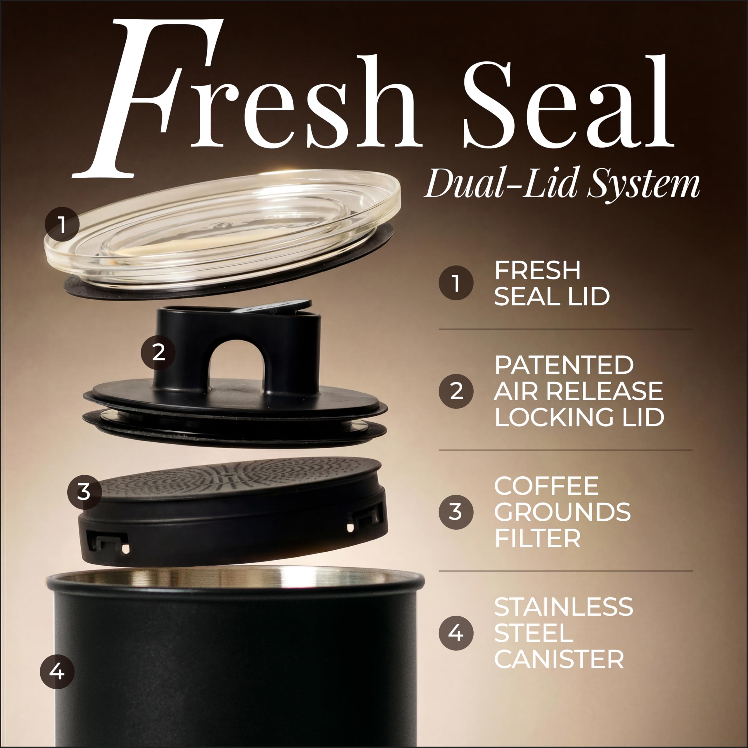 STYLED SETTINGS Kaffeebohnen Vorratsdosen-Set, 2-teilig, schwarz | Edelstahl, BPA-frei, lebensmittelecht, luftdicht, Vakuumeffekt, Doppeldeckel