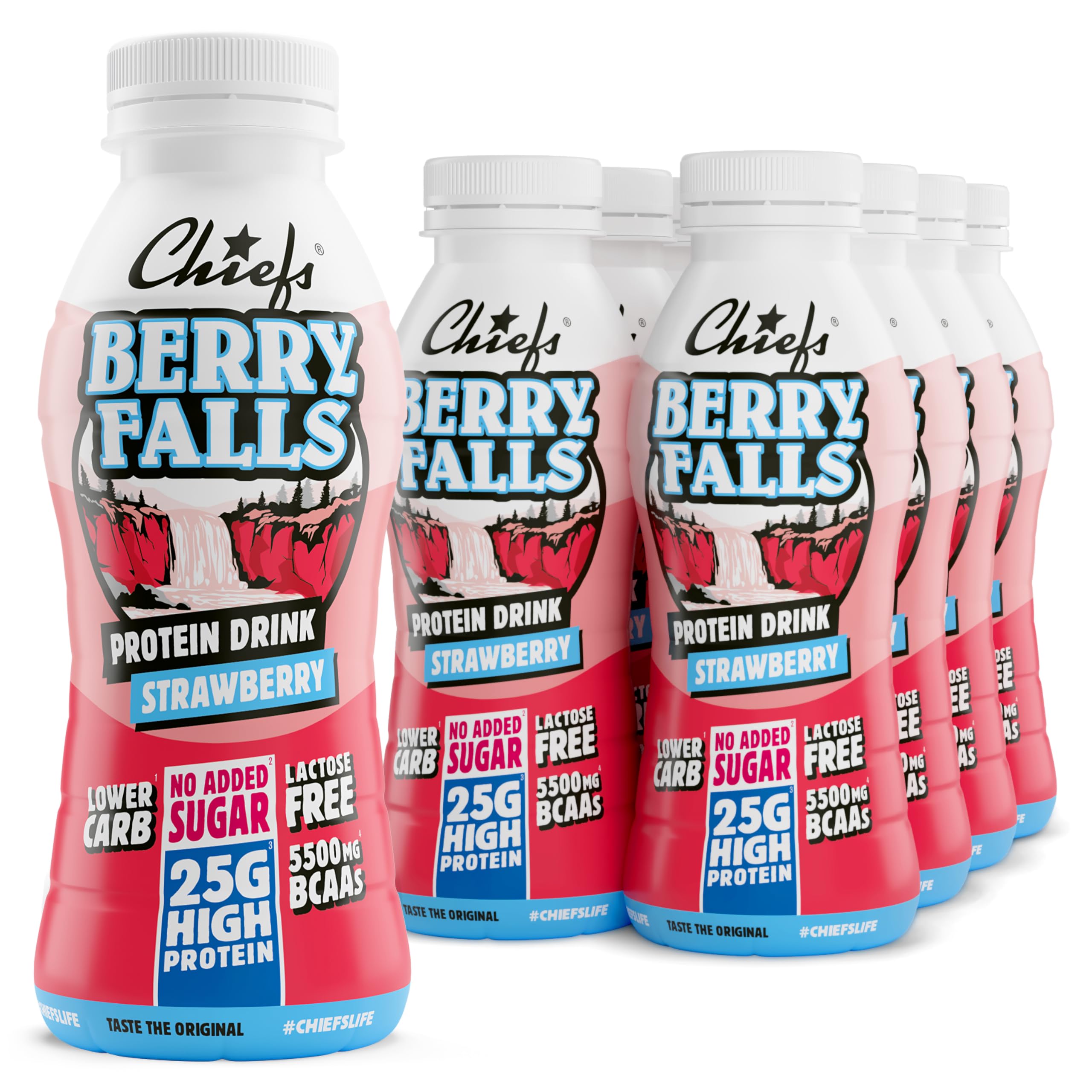 Chiefs High Protein Shake - Erdbeere - kein Zuckerzusatz & je 25 g Protein - Made in Austria, Laktosefrei - Protein Shake für Muskelaufbau, Lower Carb - 8x330ml Protein Drink mit Milcheiweiß