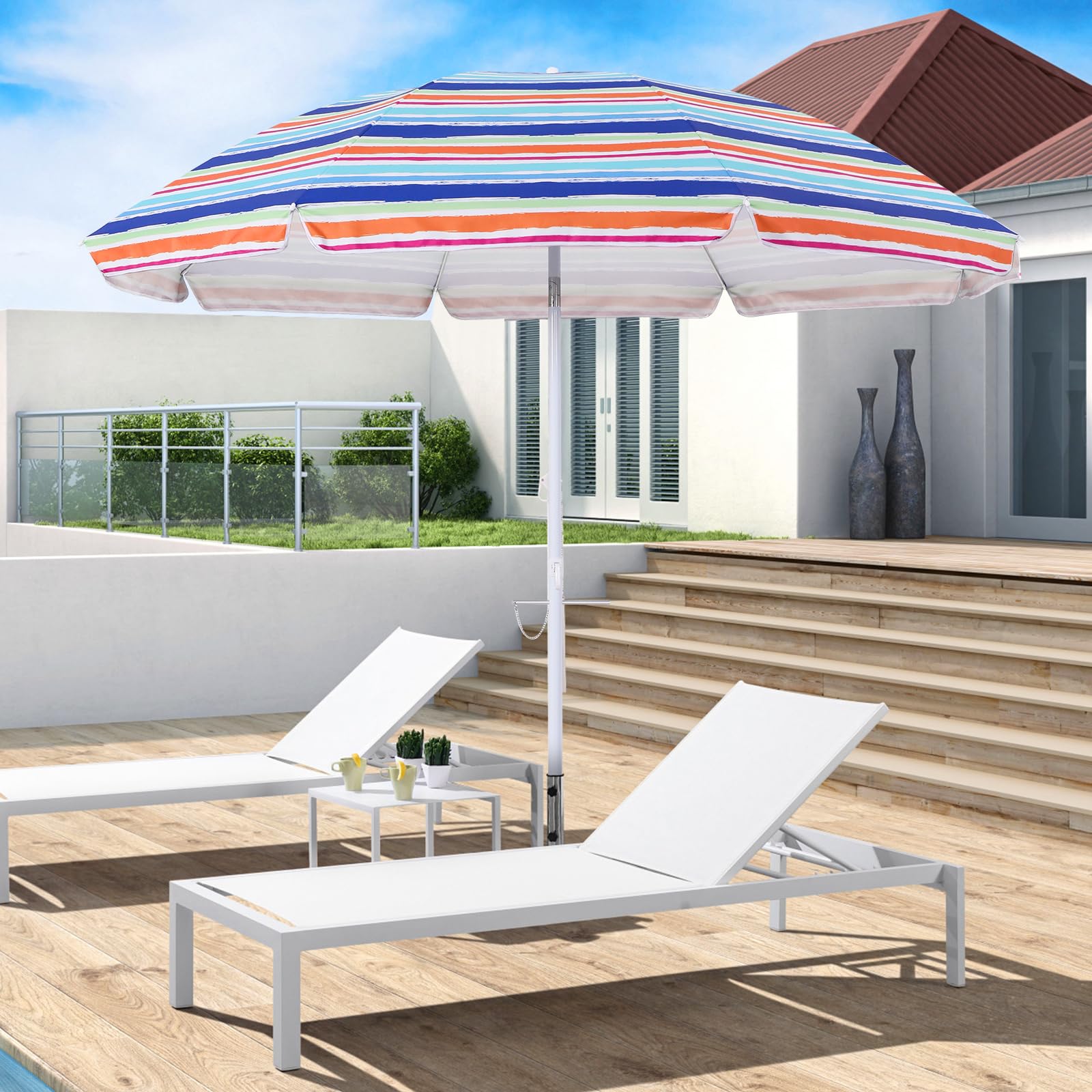 Kbrellaoutlets Patio Umbrella with UV 50+ Protection, 8 Ribs, Push Button Tilt - Ideal for Beach and Rain Protection, Your Versatile Outdoor Companion