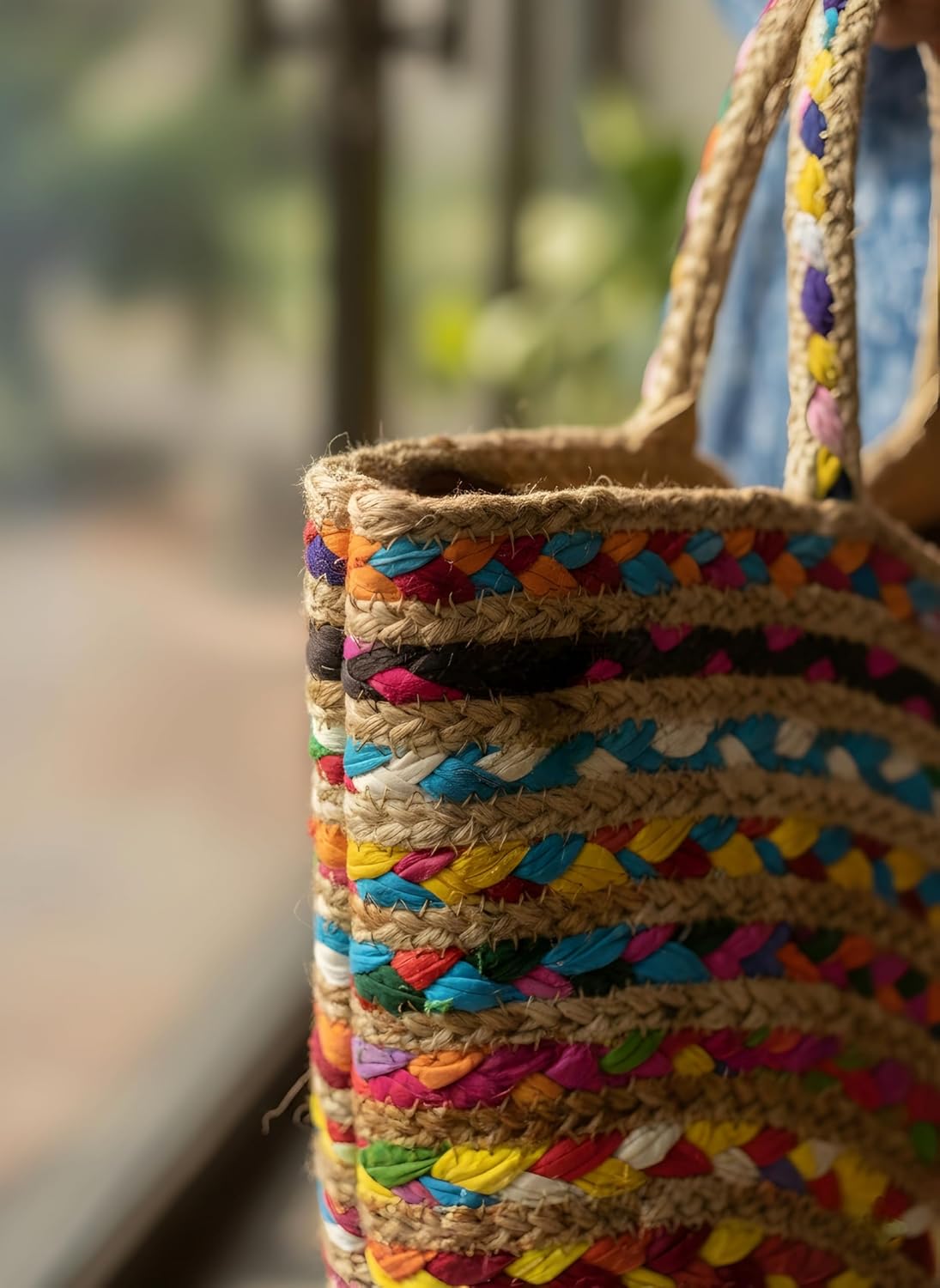 Handmade Jute Cotton Straw Boho Beach Bags Buckets Handbag Shoulder Bag Tote Bag for Women Tassel Bag Natural Fiber Hand Woevn Handbags Multicolor - Image 4