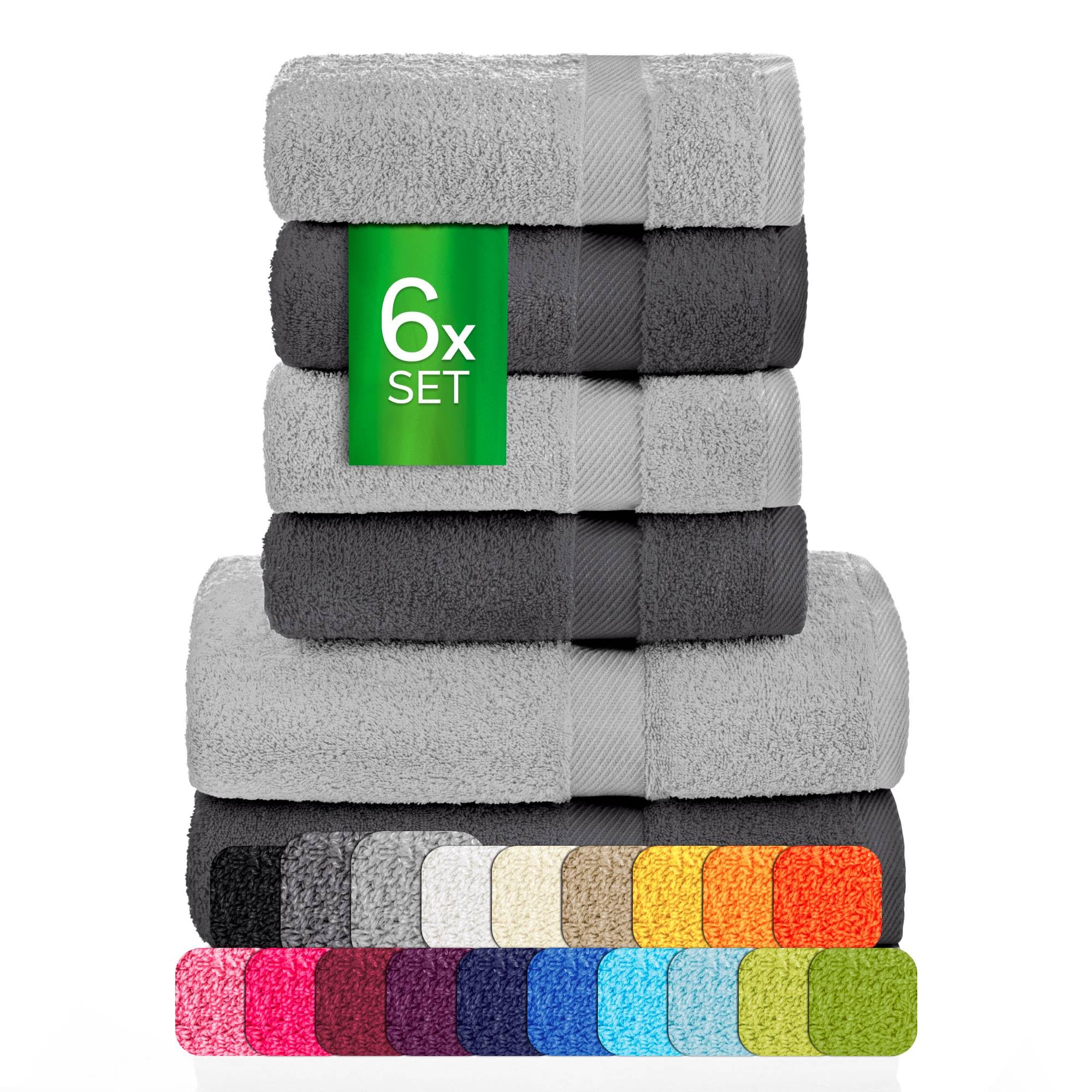 etérea Carli Frottee Handtücher Set - 100% Baumwolle - Oekotex 500 GSM - 6 TLG - 2X Duschtuch 70x140 + 4X Handtuch 50x100 - Bath Towel Frottiertücher - Graphit - Steingrau