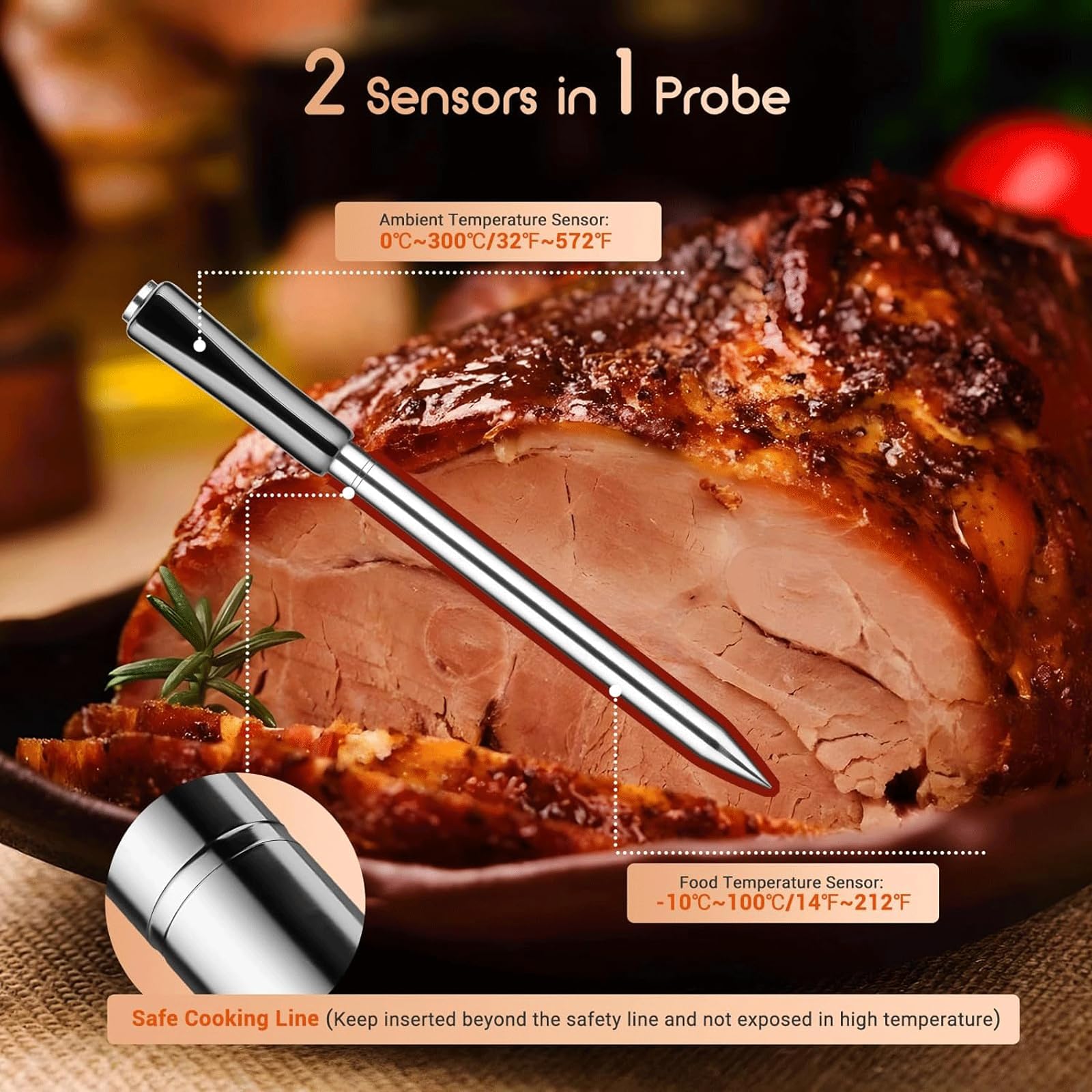 KRILLIQ Termómetro inalámbrico para Carne, termómetro Recargable de Lectura instantánea para Carne, termómetro Bluetooth para Barbacoa, Tambor para Horno ahumador