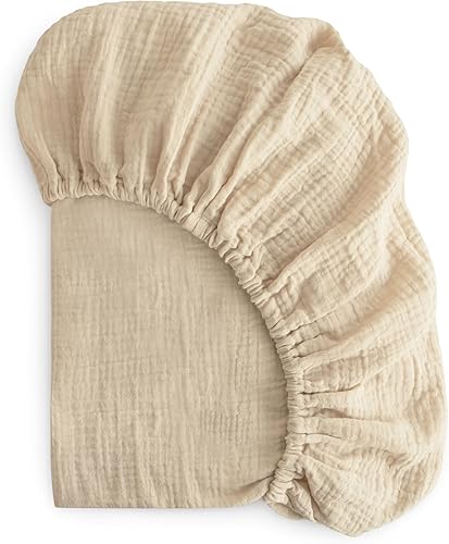 mushie Sábana bajera ajustable de muselina extra suave 192 hilos 28 x 52 pulgadas (niebla)