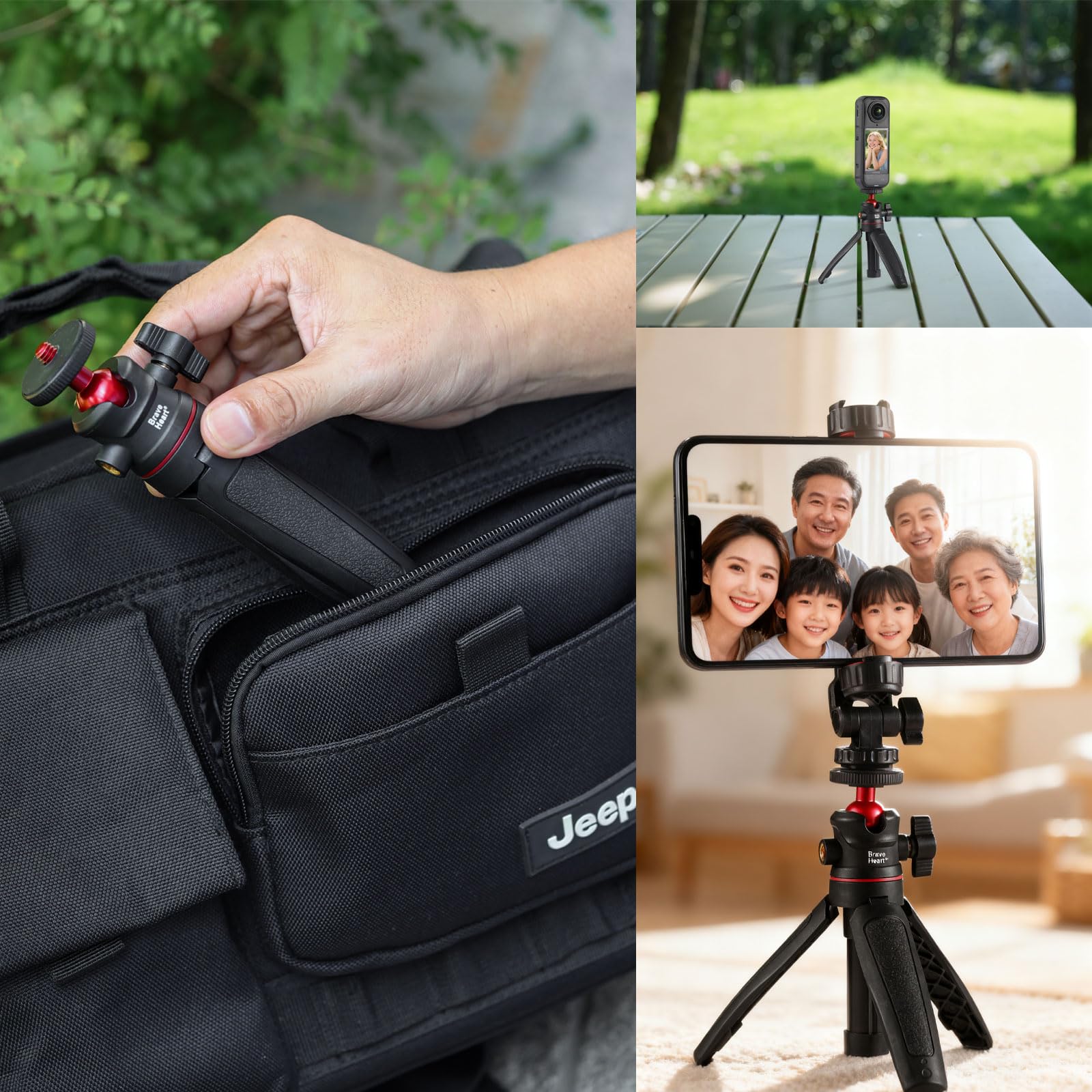 Mini trípode negro con montaje de tornillo de 1/4 pulgadas para Insta360 X5, DJI OSMO Pocket 3 y cámaras Sony/Canon/Nikon compactas, ligeras y portátiles, soporte de mano para vlogging y grabación de