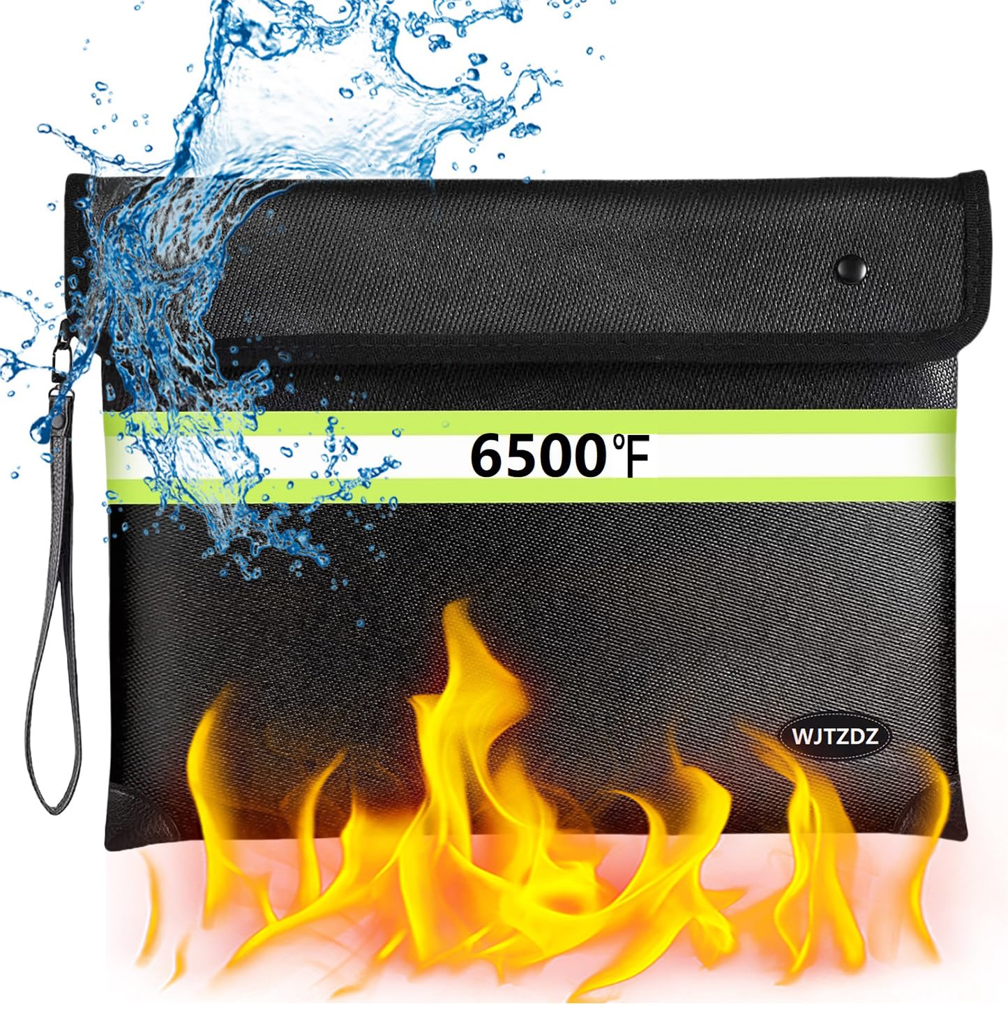 6500 °F Verbesserter Feuerfester Geldbeutel mit Wasserdichtem Reißverschluss für Bargeld,10 Schichten Wärmeisoliertes Material/Reflexstreifen,Feuerfester Beutel mit Griff für Wichtige Dokumente