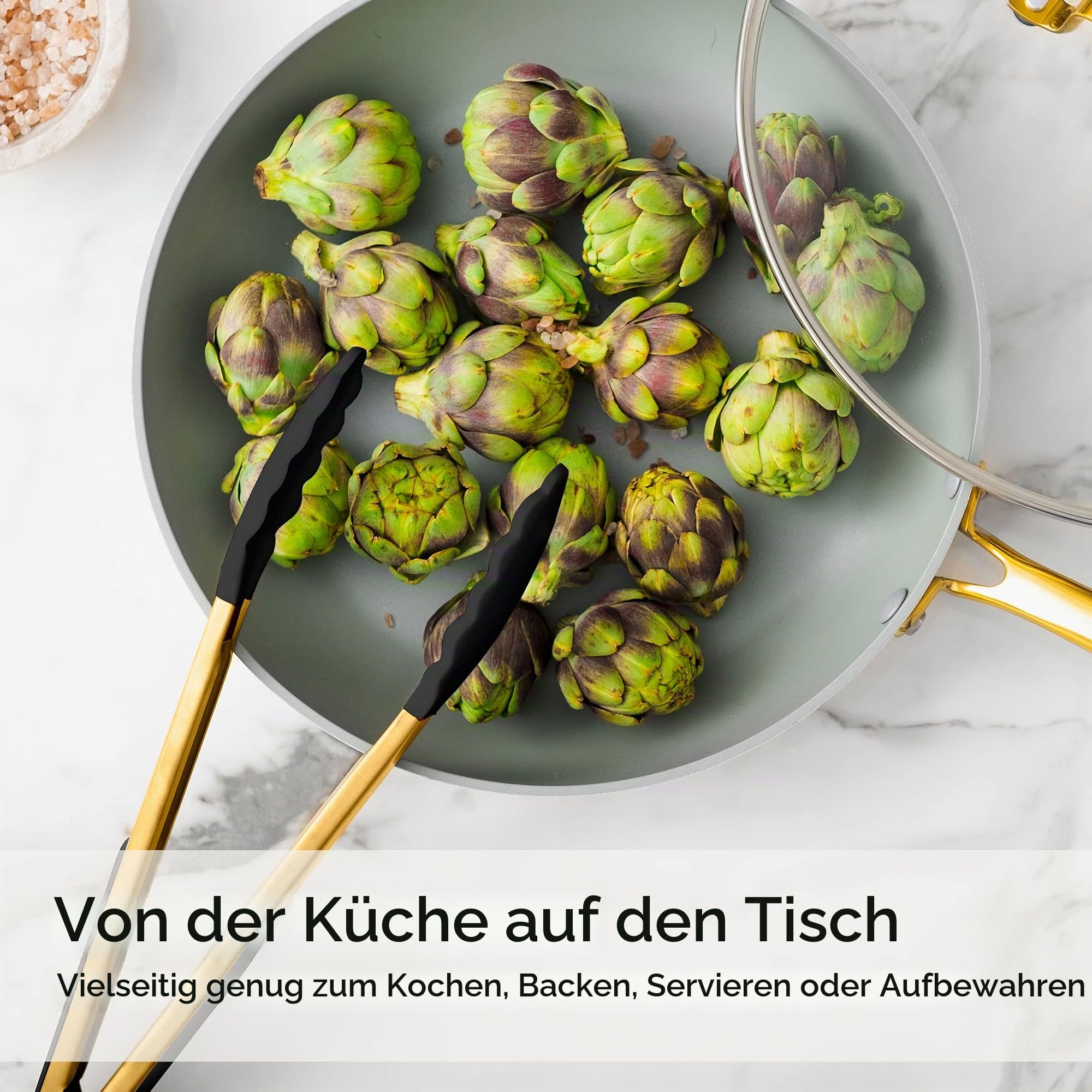Schwarz-Goldenes Küchenutensilien-Set – 6-teiliges Silikon-Kochset mit Zange, Schneebesen, Löffel, Spatel und Wender – Stilvolle Küchenhelfer & Deko