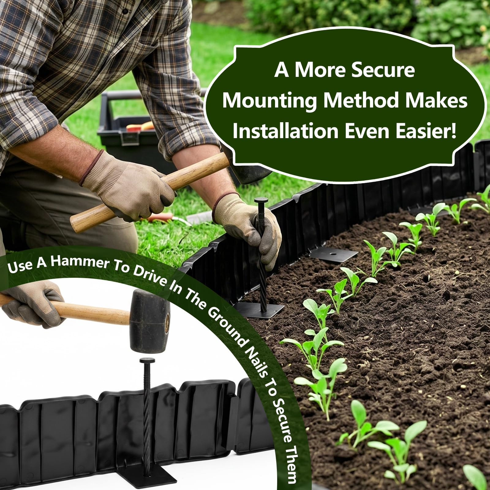 Recinzione per Giardino 5m, Bordo Giardino Decorativa in PP Resistente, Pietra Bordo per Prato Adatto in Plastica per Aiuole e Prati, Facile da Installare per Vialetti, Aiuole e Prati, Nero