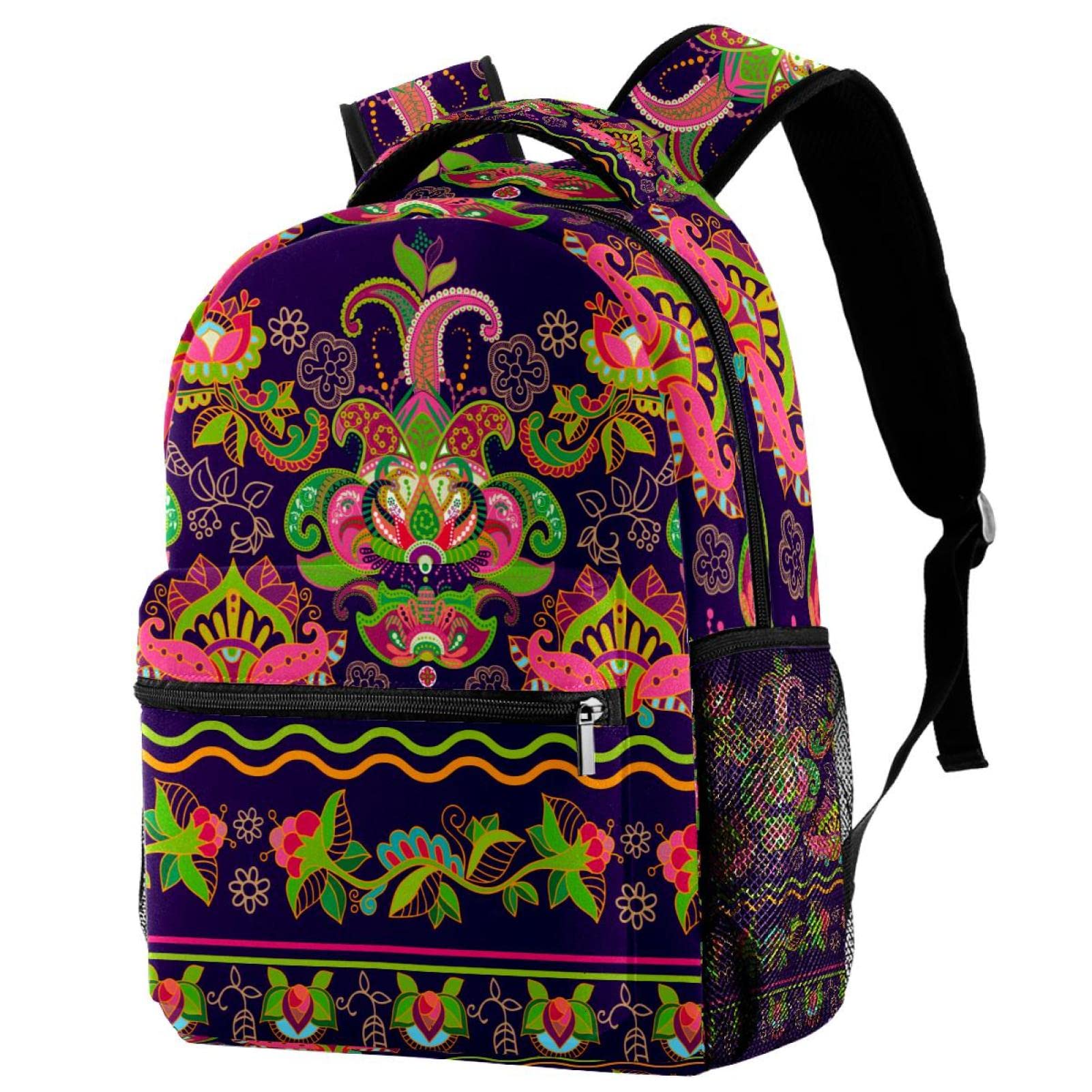 Sac à dos rétro Mandala indien multicolore taille M avec porte-bouteille