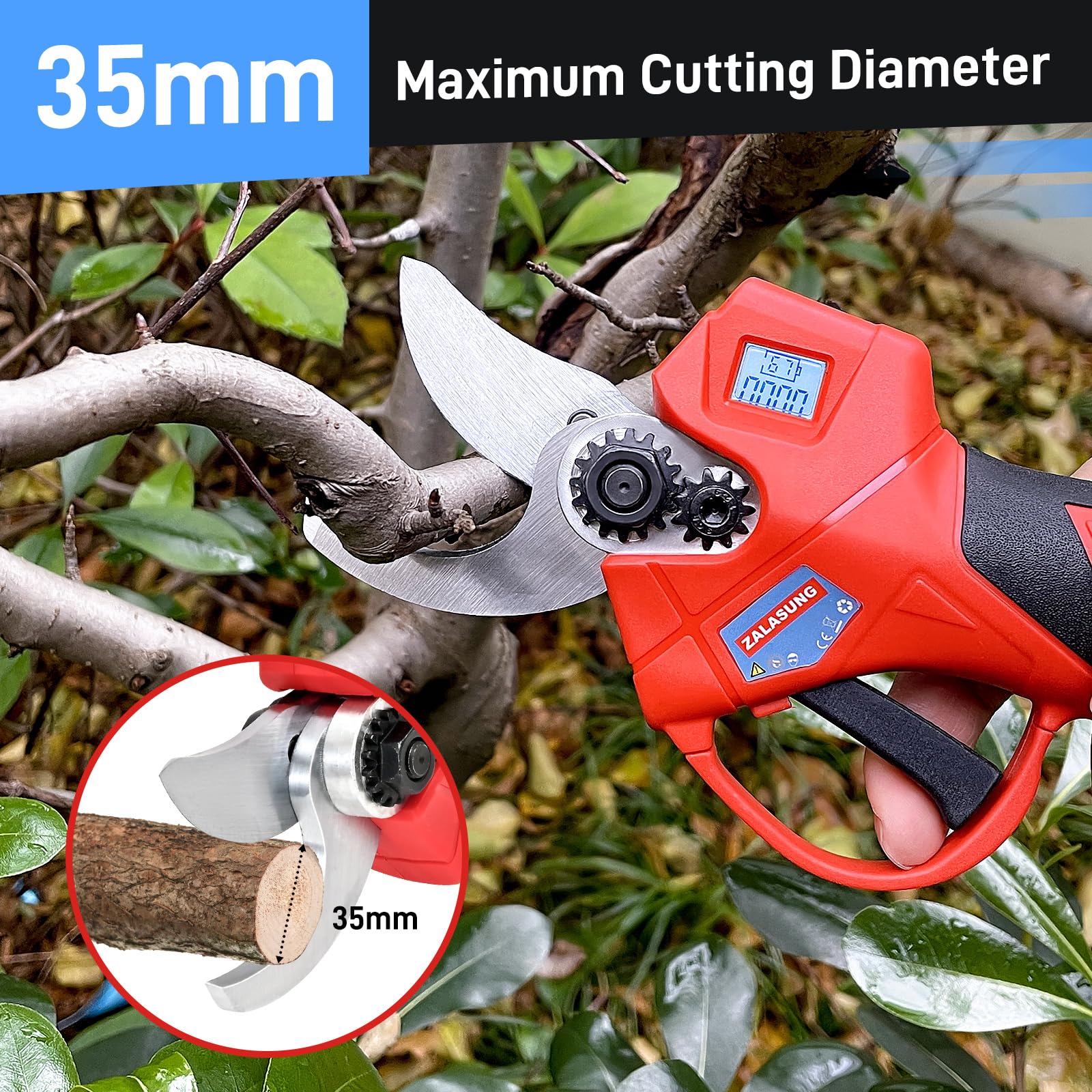 Tijeras Podar Eléctricas con Batería, Compatible con Baterías Makita BL, con 2 baterías 2000 mAh 21 V, 35 mm Motor sin Escobillas con Interruptor Seguridad y Podómetro