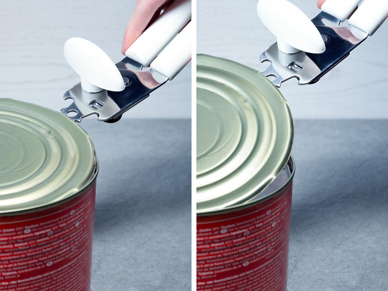Leifheit Exact Can Opener, White, Strong Stainless Steel Deluxe Tin Opener, Hardened Steel Geared Cutting Wheel, Effective Opener,