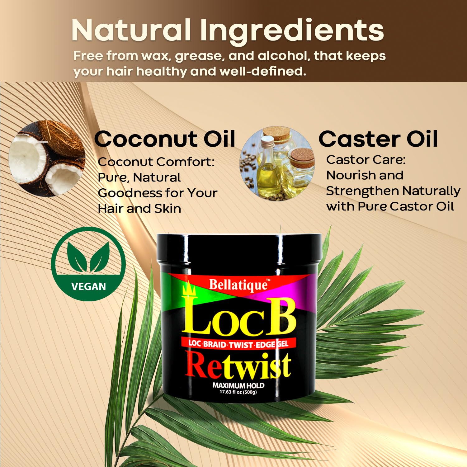 Loc B Retwist Loc, Braid, Twist, Edge Gel for Natural, Relaxed, Dry, Dull, & Brittle Hair (17.63 oz) - No Flaking, No Whitening, Fast Drying, High Shine, Maximum Hold - Last Up to 48 Hrs