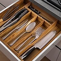 Vista 4 de Organizador de cajones extensible de acacia para cubiertos y utensilios, bandeja de cubiertos de madera de acacia ajustable en cajón para cubiertos