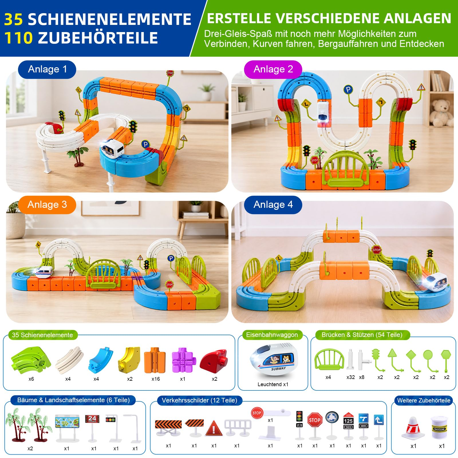 145 PCS Eisenbahn Elektrisch Cube Track, 3D Schwerkrafttrotzendes Zug Set, DIY Zugstrecken Spielzeug, STEM Lernspielzeug & Geschenkidee für Kinder 3–8 Jahre, Kreatives Bauen Spielzeug