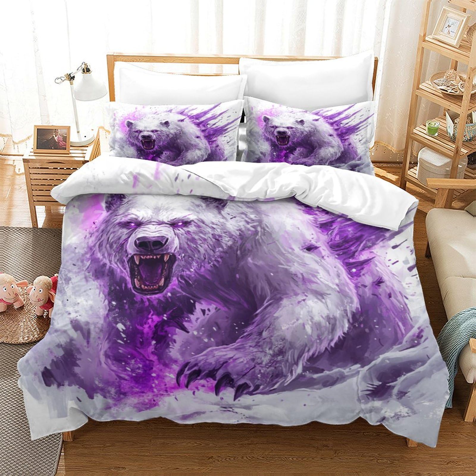 P1s9u7w5y Bear Vivid Polar 3D Printed Duvet Cover Set 3Pcs Microfiber Animal Bedding Set Double（200X200cm）