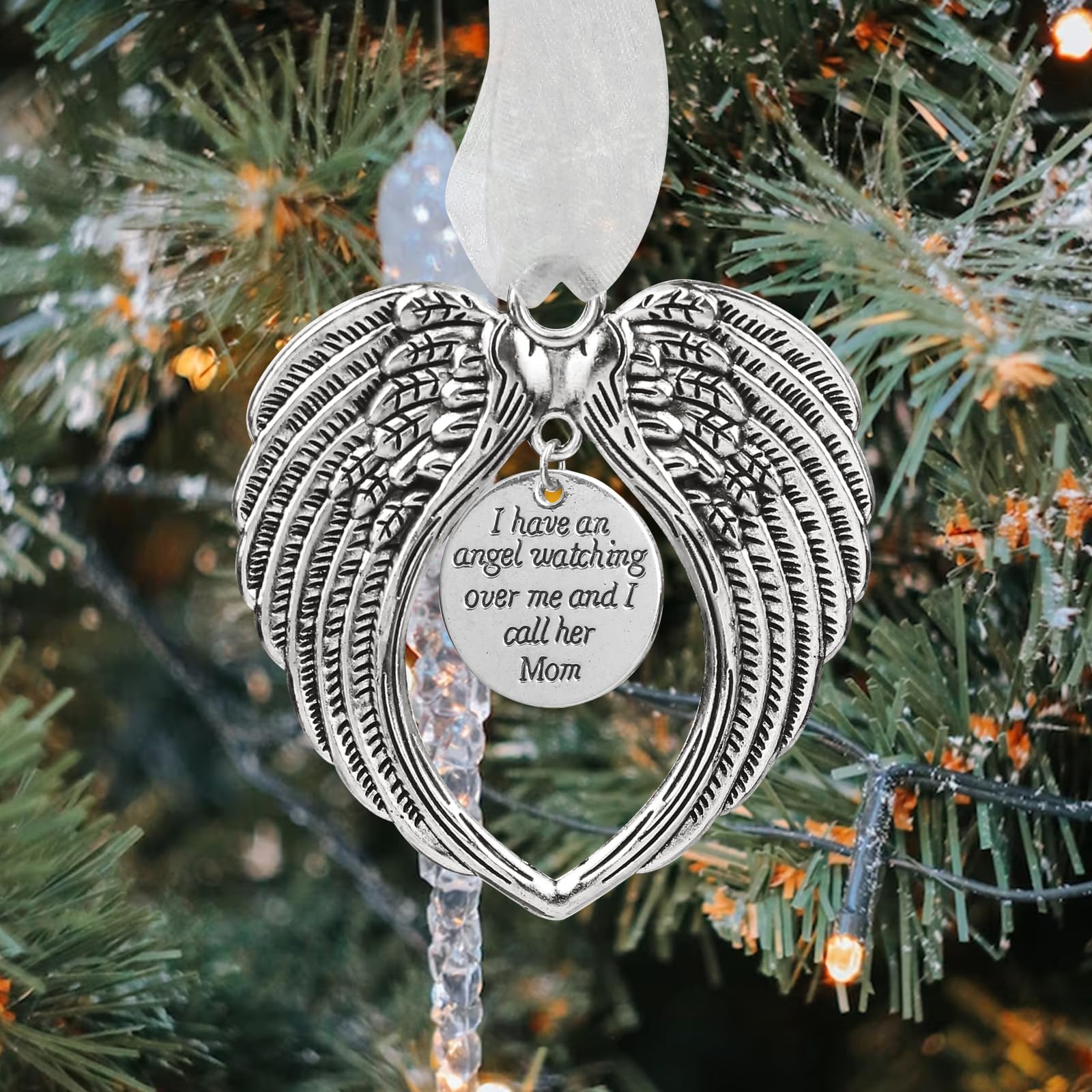 Christmas Ornaments Angel Wings I Have a Angel Watching Over Me I Call Her  Mom for Loss of Loved One Heaven Angel Ornaments Remembrance Keepsake