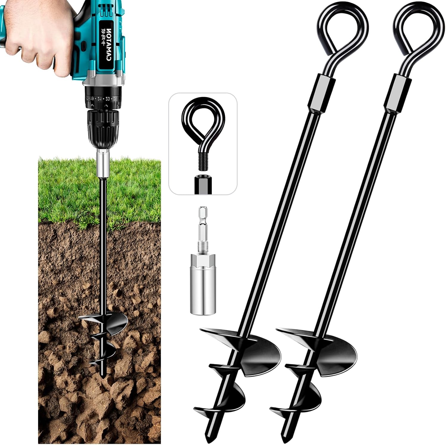 Ground Anchors, Heavy Duty Swing Set Anchors, Spiral Earth Anchor for Trampoline, Camping, Shed, Canopies, Metal Trampoline Anchor Resistant Strong Wind