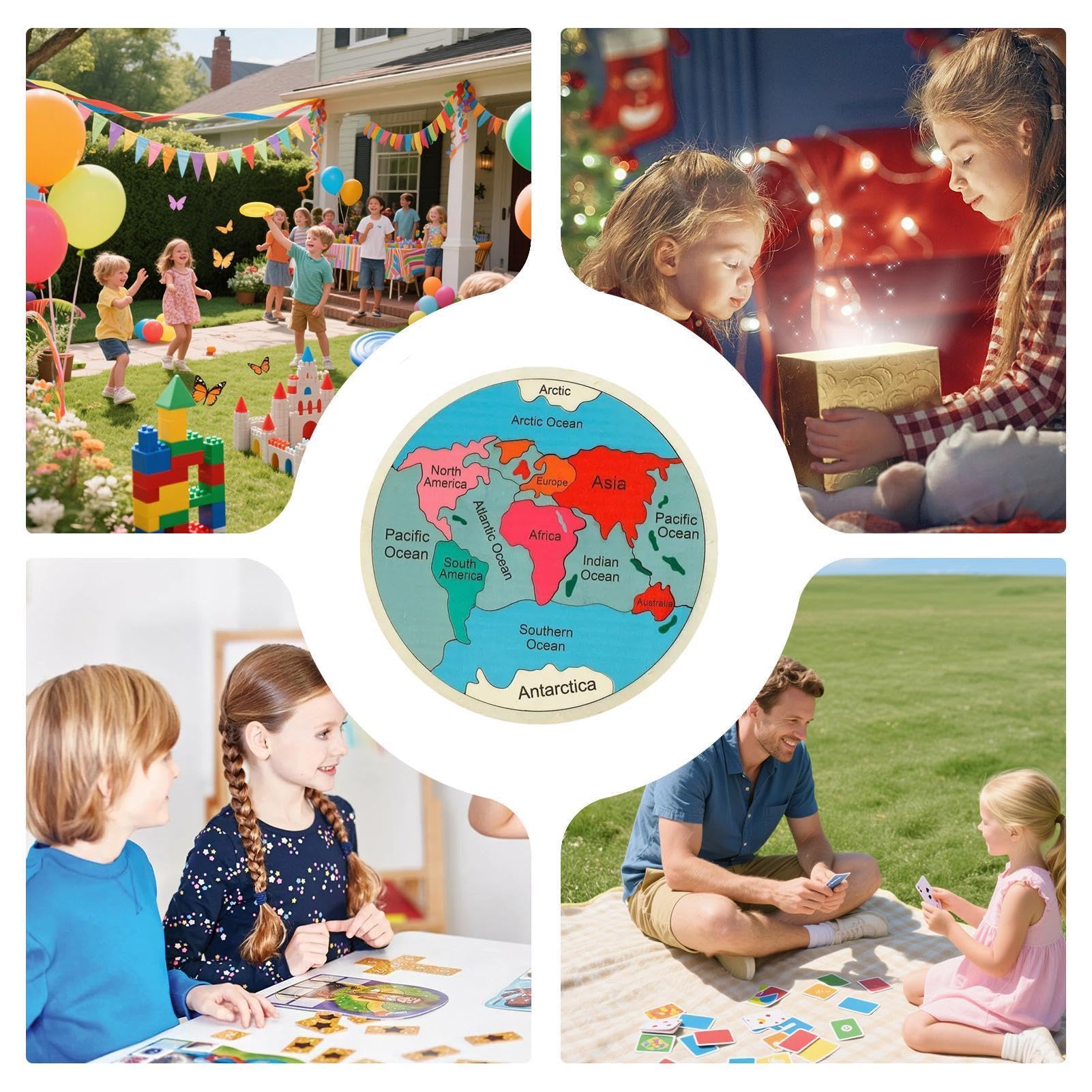 Puzzle Mundial para Niños Juguete Educativo de Madera de Continentes | Puzzle Colorido del Mapa del Mundo Para Niños, Preescolar, Guardería y Sala de Juegos