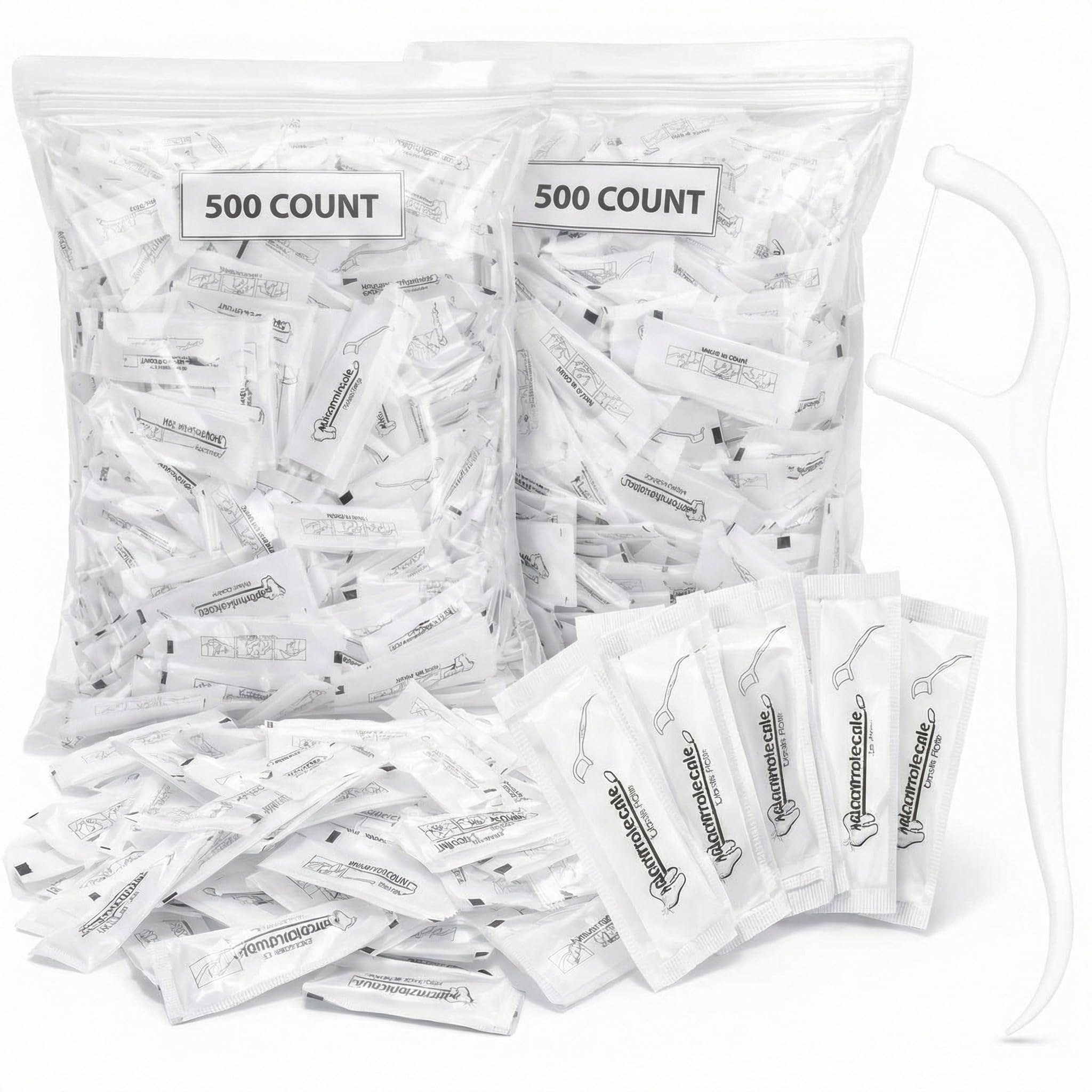 Hushee 1000 Stück Zahnseide, einzeln verpackt, Zahnseide Picks Pflege Flossers für Erwachsene, Reisen, Zahnseide, Mundreinigung, Zahnstocher für Reisen, Hotel, Restaurant, Büro, Auto