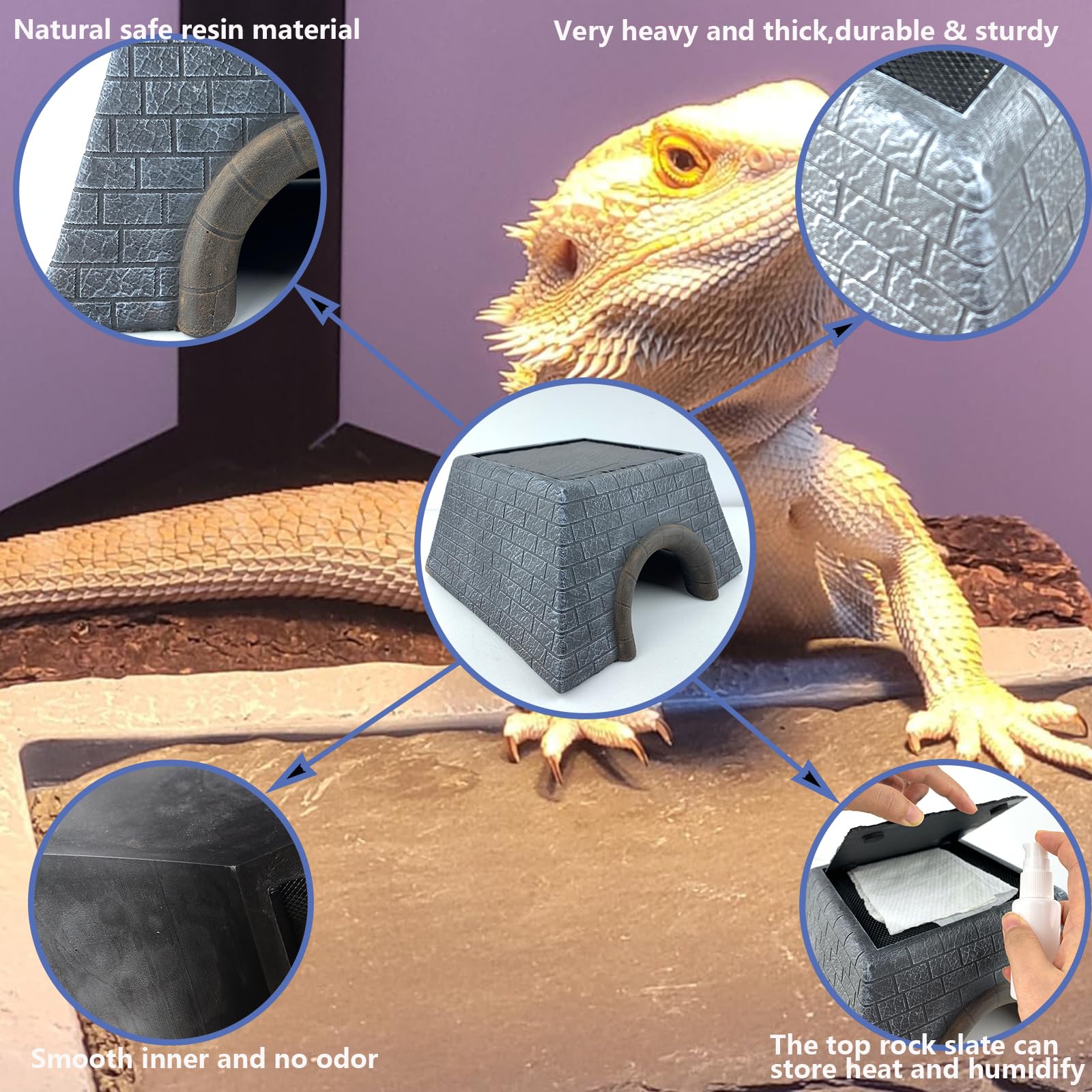 Plataforma grande de dragón barbudo para tomar el sol, cueva de gran tamaño para esconder reptiles de resina natural, escondite de lagarto para dragón barbudo, lagartos, pelota, pitón, serpientes