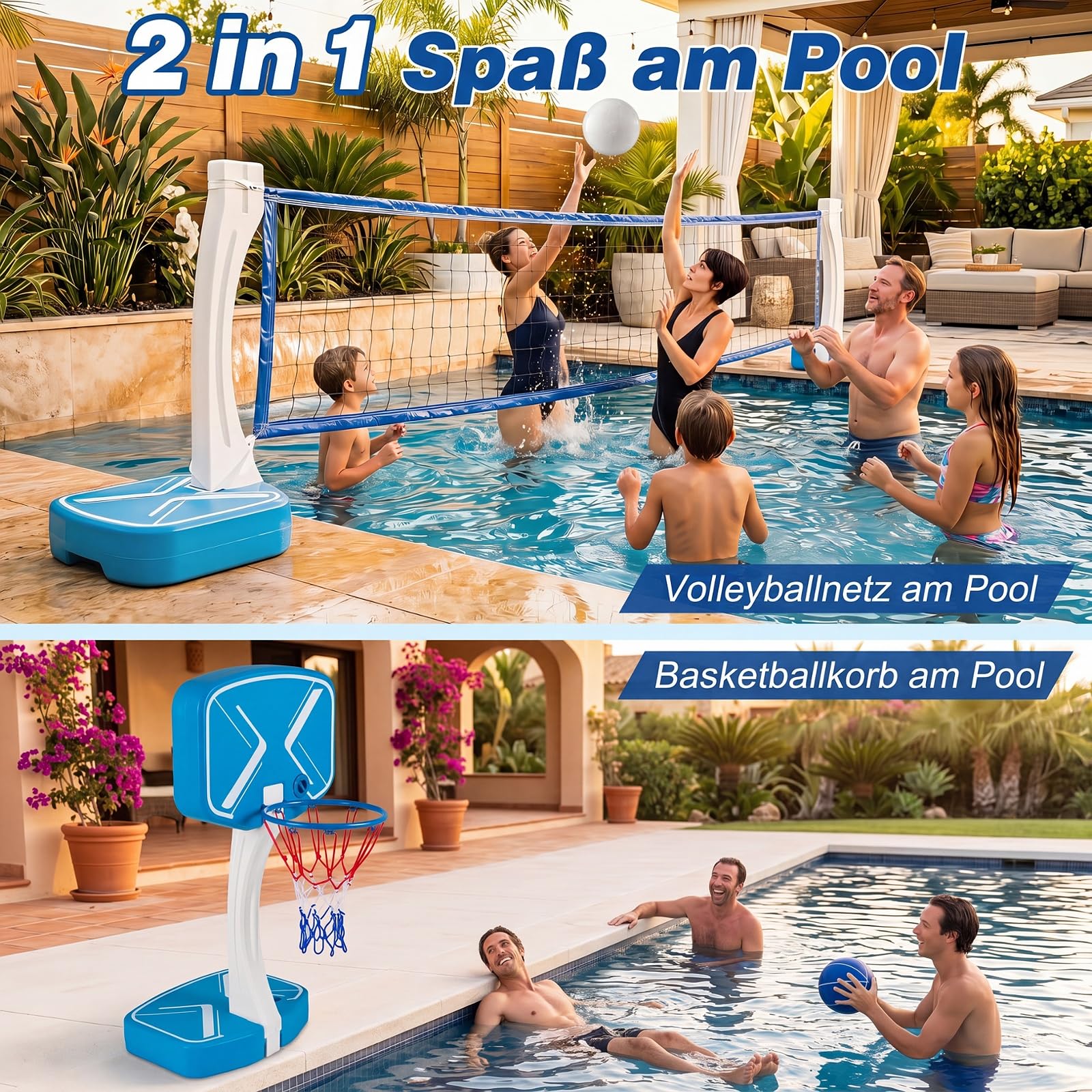 COSTWAY 2 in 1 Pool Basketballkorb & Volleyballnetz Set