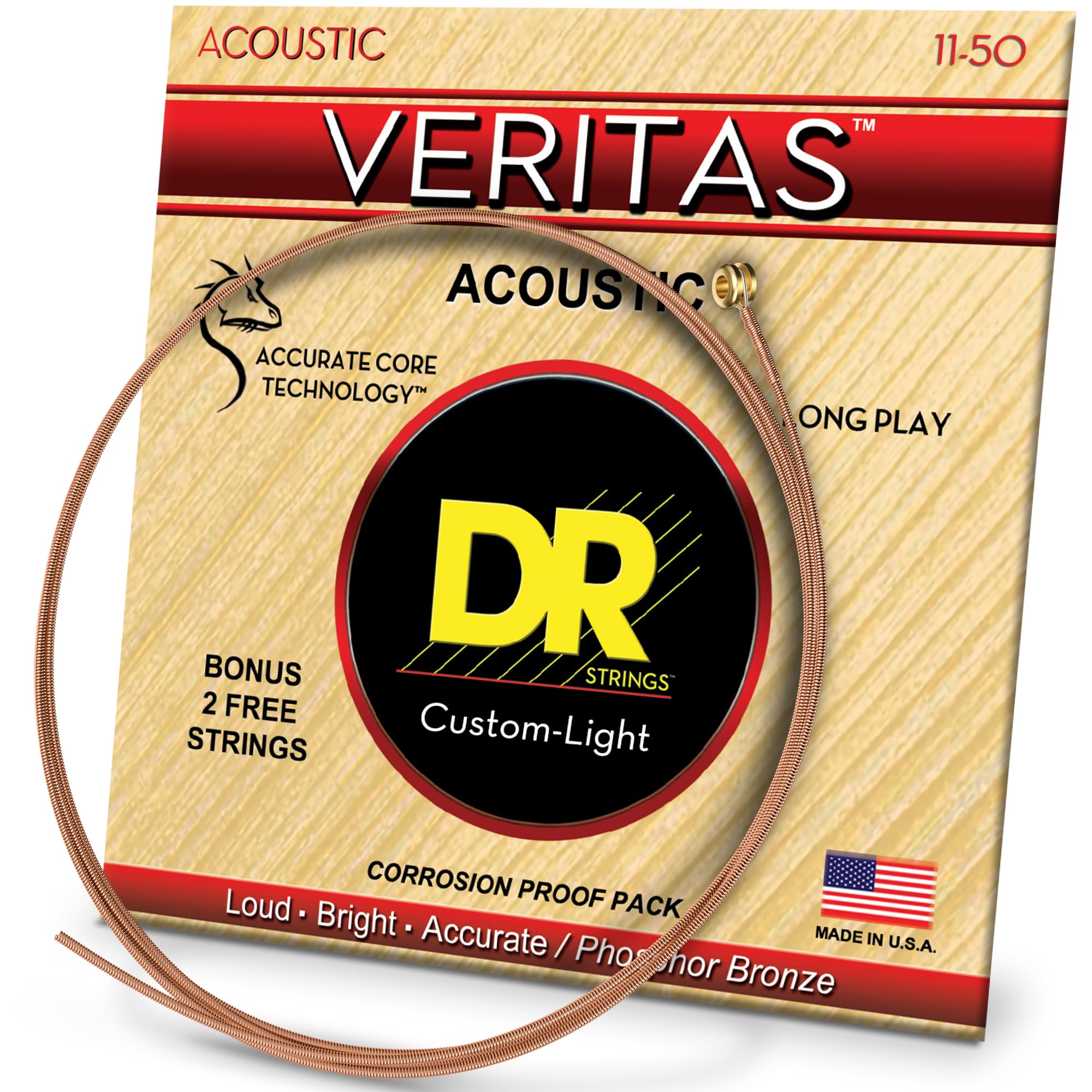 VERITAS™ - Coated Core Technology Acoustic Guitar Strings: Custom Light 11-50
