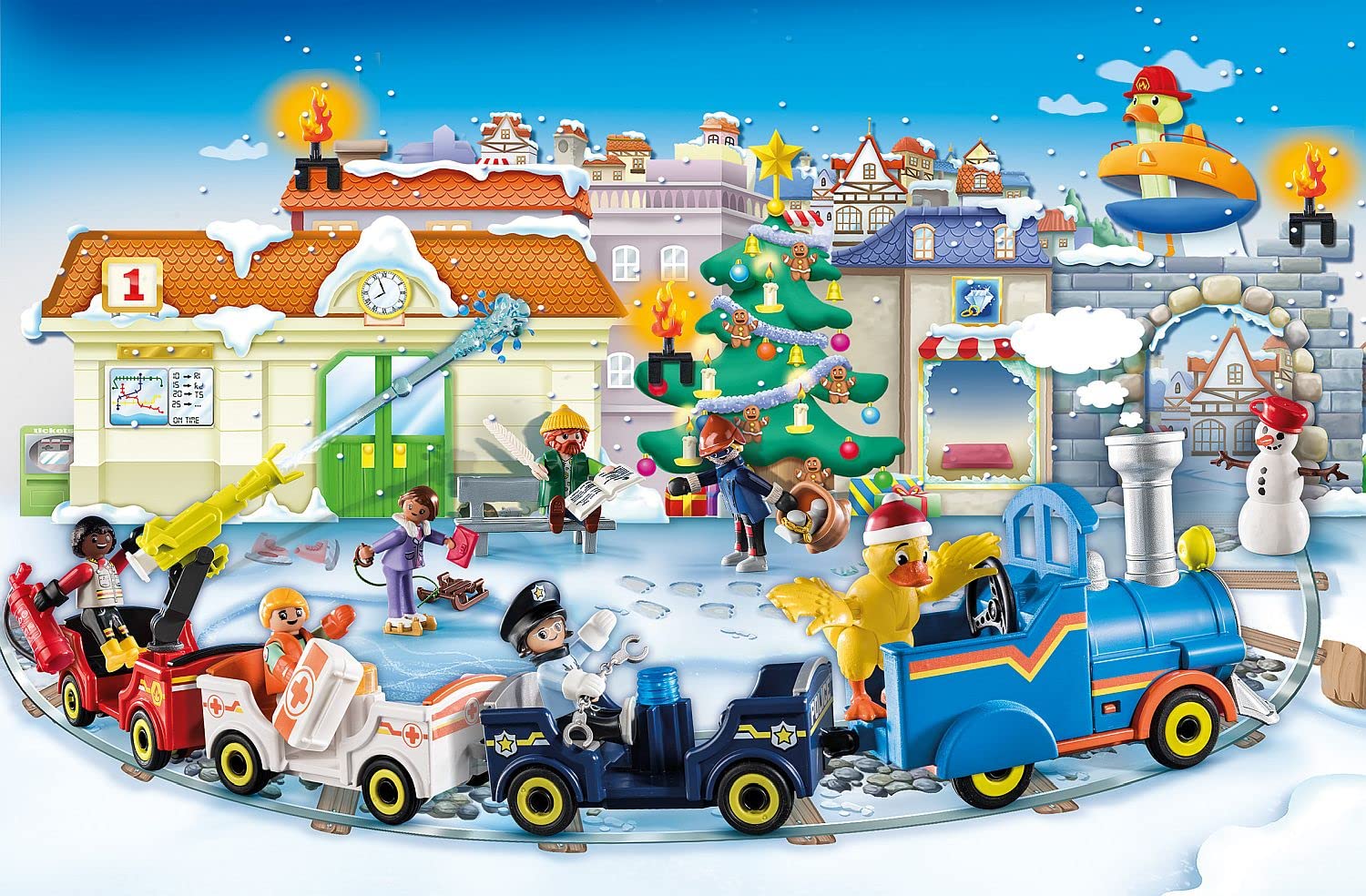 PLAYMOBIL Calendario dell'Avvento 70901 Duck ON Call, Calendario dell'Avvento per Bambini, Include Trenino Giocattolo con Vagoni, Giocattolo per Bambini da 3 Anni in su
