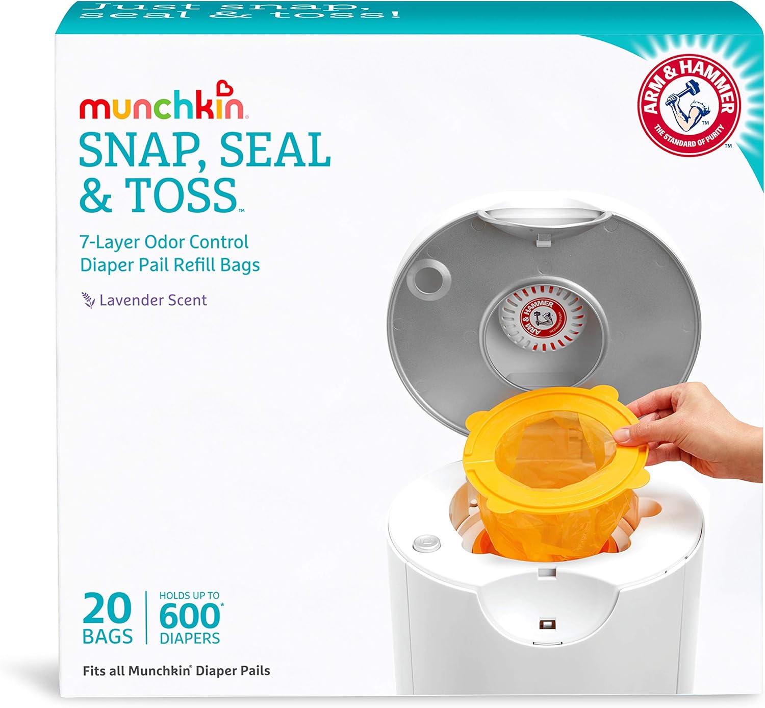 Munchkin Arm & Hammer Diaper Pail Snap, Seal and Toss Refill Bags, 20