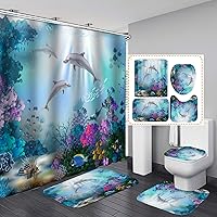Vista 10 de OLEBETY - Juego de 4 cortinas de ducha con diseño de delfín, medusas de peces tropicales, algas marinas, vida marina, animales marinos, decoración