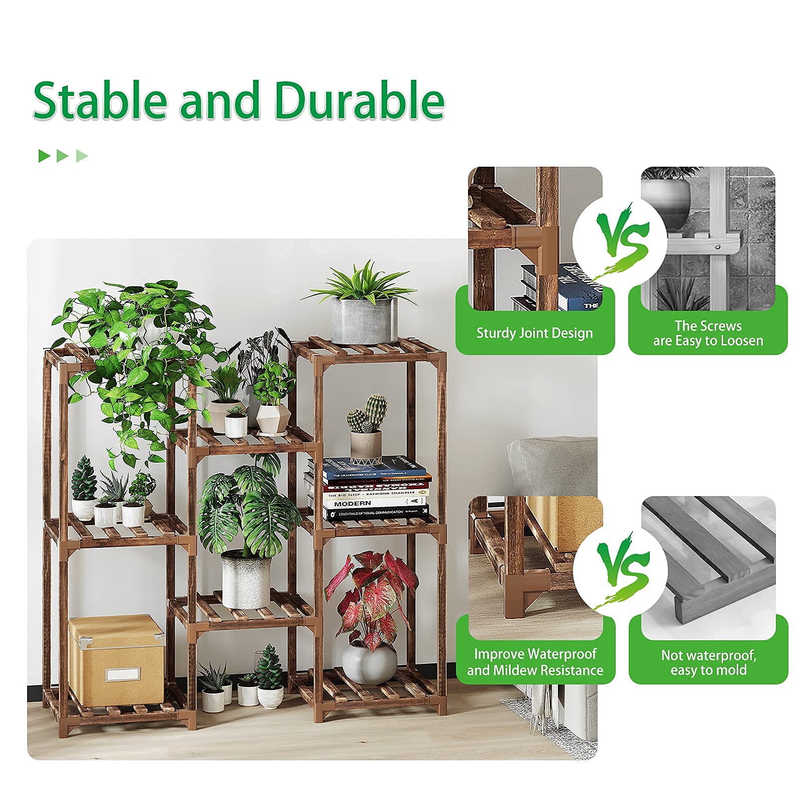 CFMOUR Plant Stand Indoor Outdoor,8 Tier Tall Wood Planter Plant Shelf