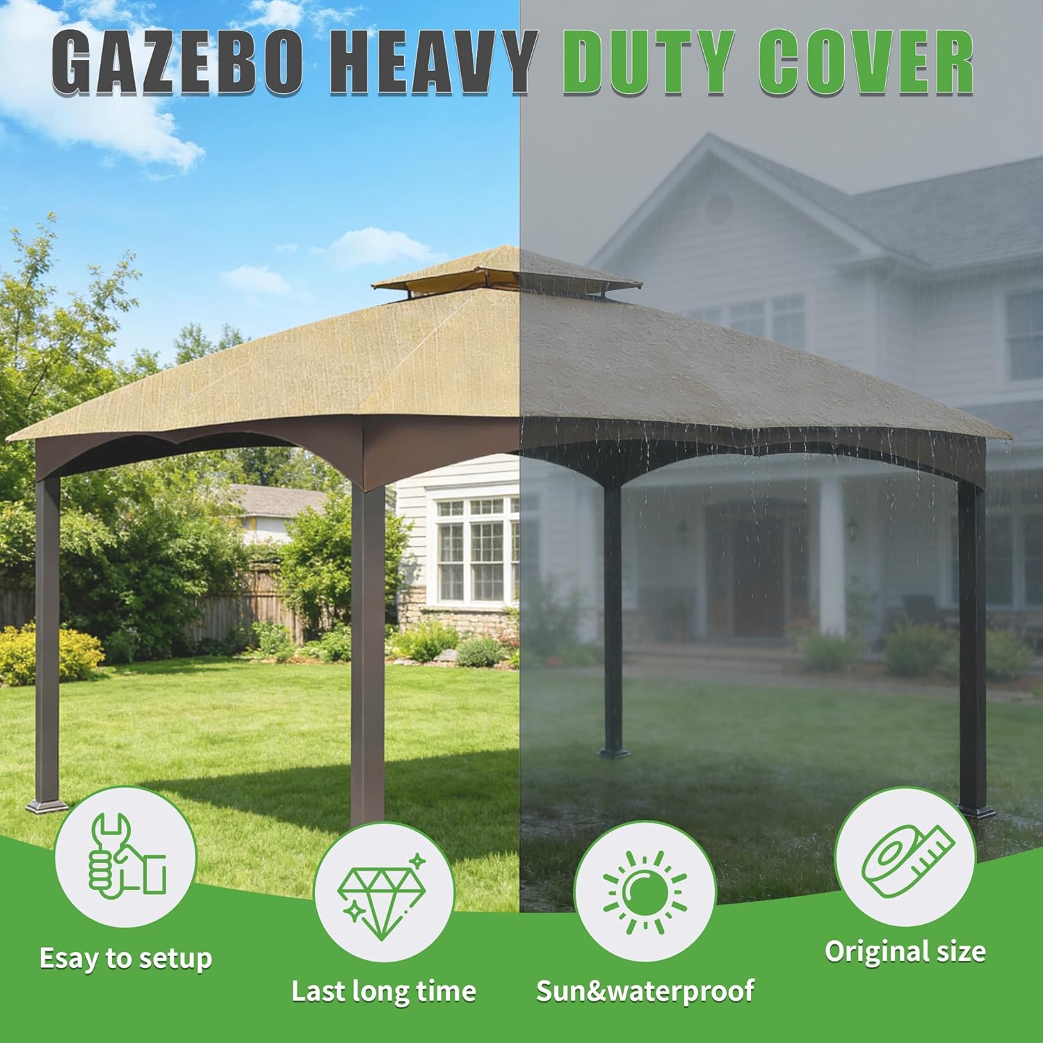 Gazebo Replacement Top Compatible with The Lowe's Allen roth Gazebo Model # TPGAZ2303, TPGAZ2403, TPGAZ2303-ABCD, TPGAZ2403-AC,(Beige)