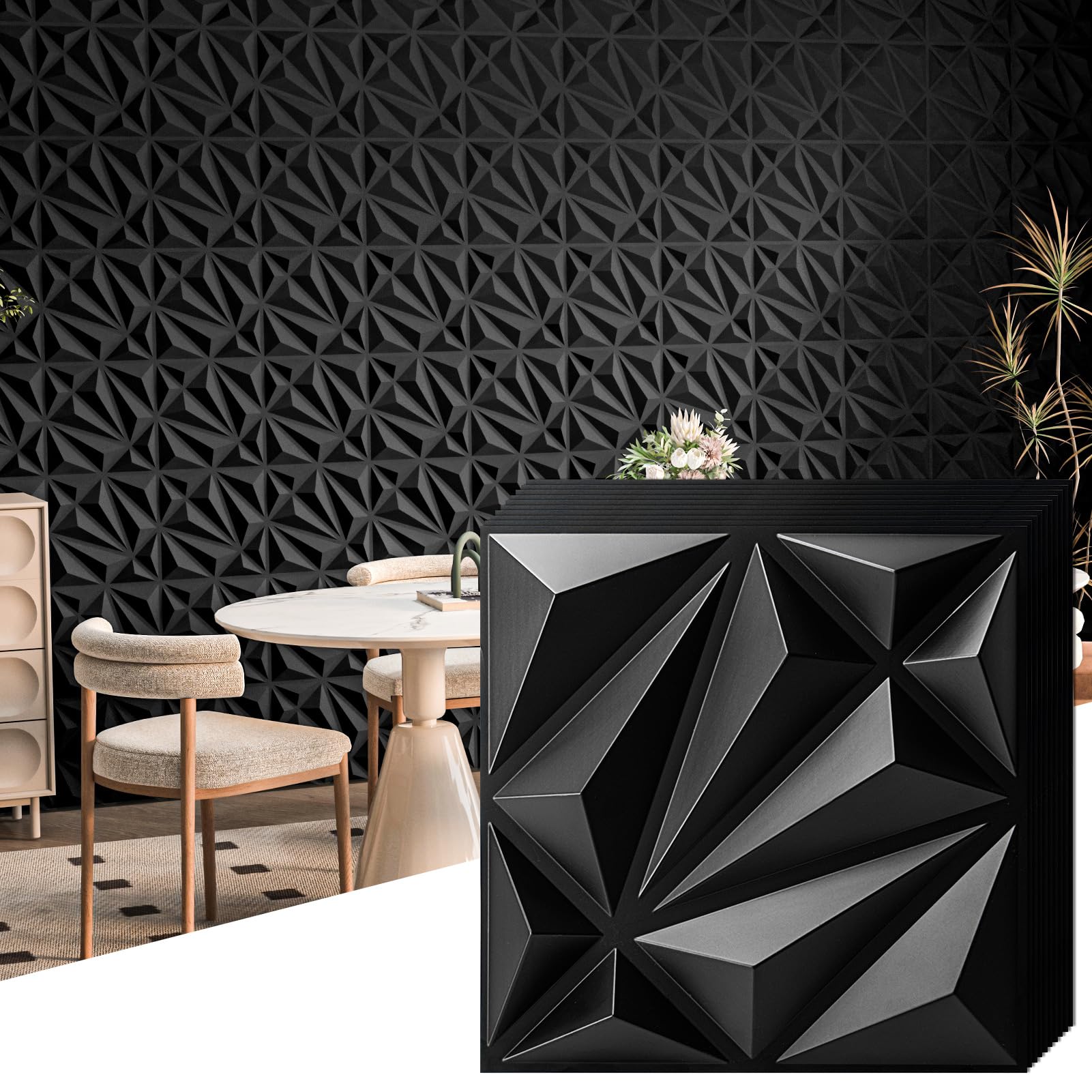 Photo 1 of Art3d 3D Textured Wall Panels, 11.8"x11.8", Black, 33-Pack
