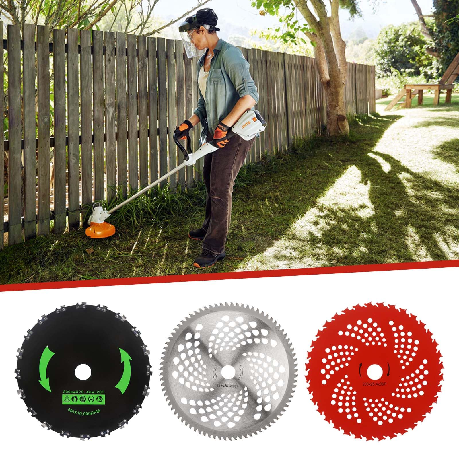 Lame rotonde per motosega in acciaio al carbonio, 22,9 cm x 20 denti, lame con punta in carburo da 22,9 cm x 36 denti e lame per decespugliatore da 25,4 cm x 80T, con kit adattatore universale,