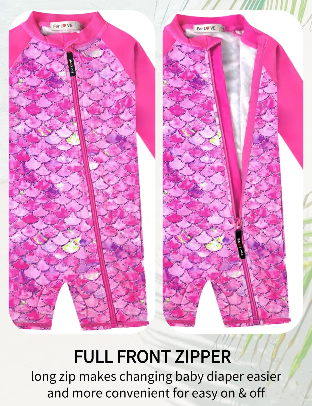 weVSwe Infant Swimsuit Girl Sun Protection Uv Suit Toddler Baby Swimsuit Girl Long Sleeve with Zipper Rose Red Fish Scales 6-12 Months