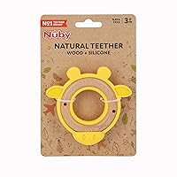 Vista 4 de Nuby Natural Wood Teether with Soft Silicone, Minimalist Design Easy to Clean, Giraffe Yellow