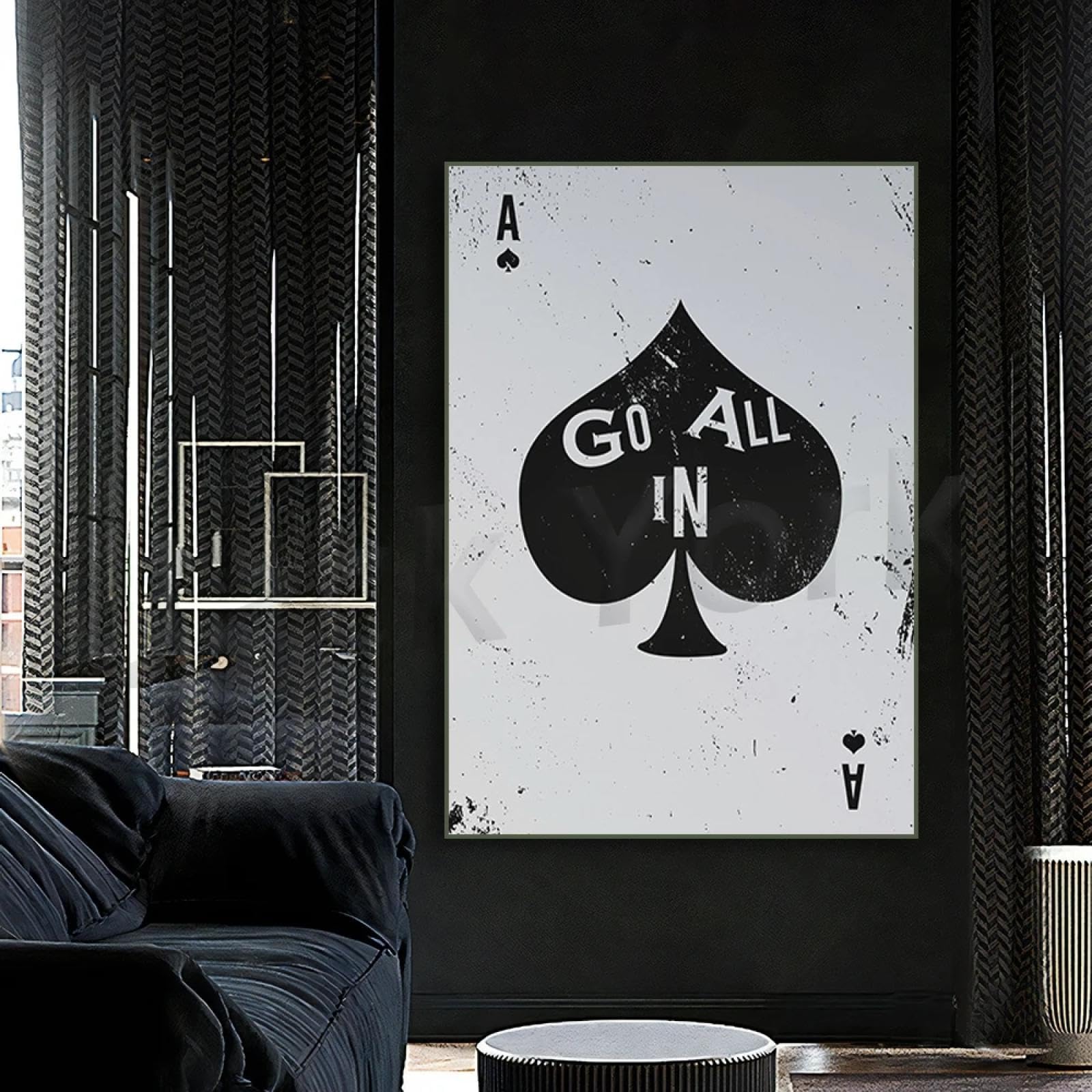 LMAIWANG Motivational Canvas Art Entrepreneur Art Playing Card Art Ace Of Spades Wall Art Print Home décor Office Decor 50x70cm frame