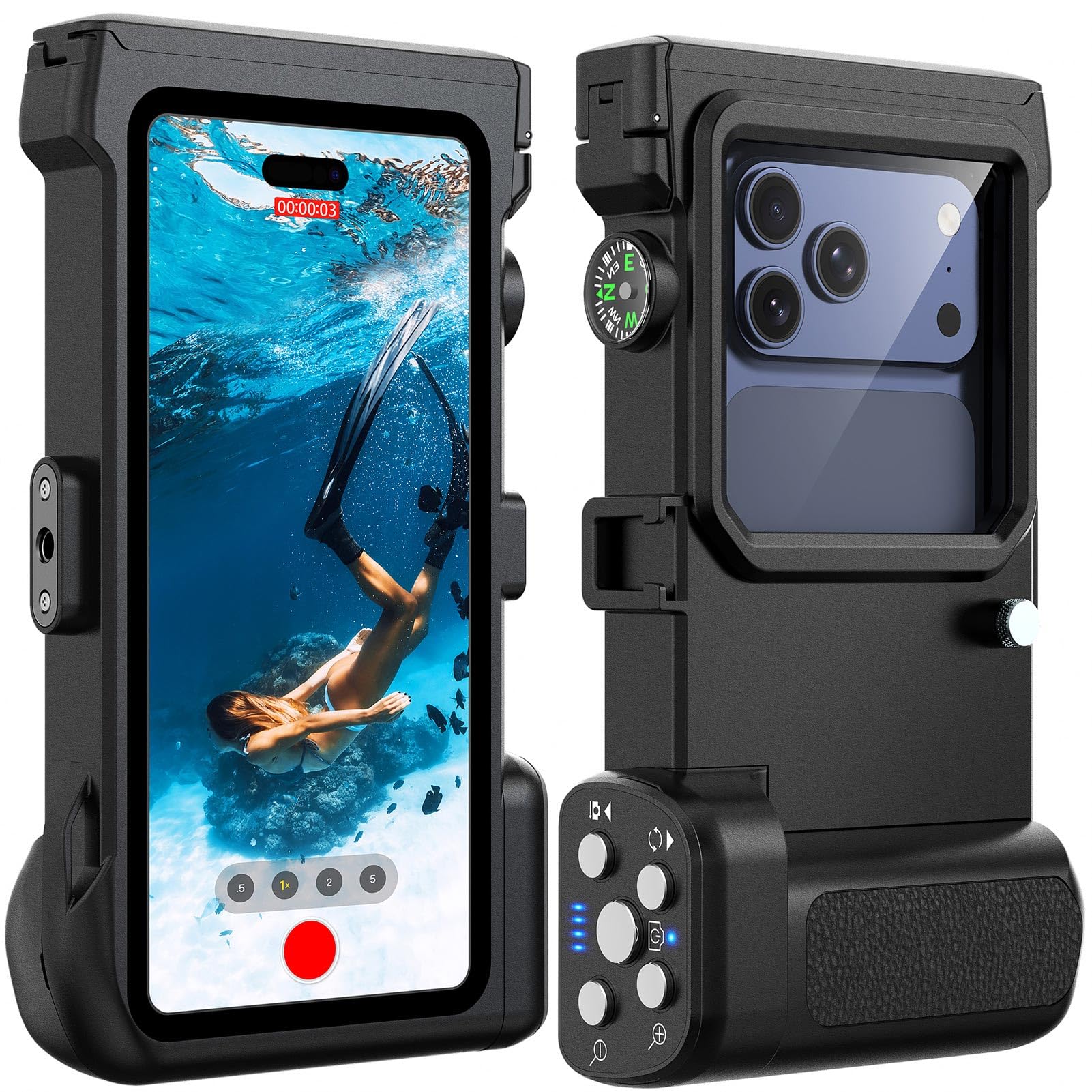 Funda Impermeable Móvil Universal IP68 para Buceo, Negro | Compatible con iPhone Samsung y Otros Smartphones de 4.7" a 6.9", Carcasa Submarina Universal, Control Bluetooth