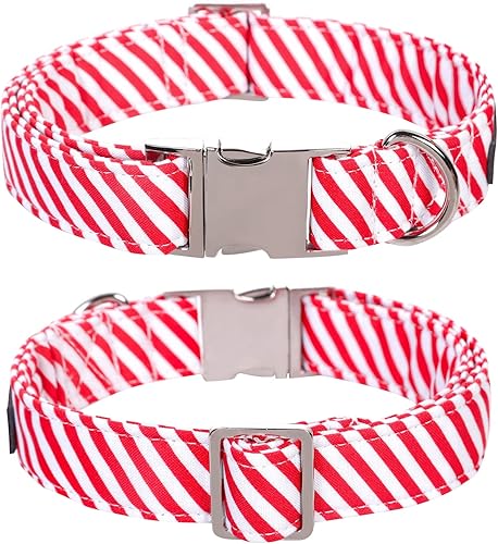 Miniatura 2 de Lionet Paws Collar de perro de Chirstmas, cómodo y ajustable, lindo collar de rayas rojas y blancas con hebilla de metal para cachorros y gatos,