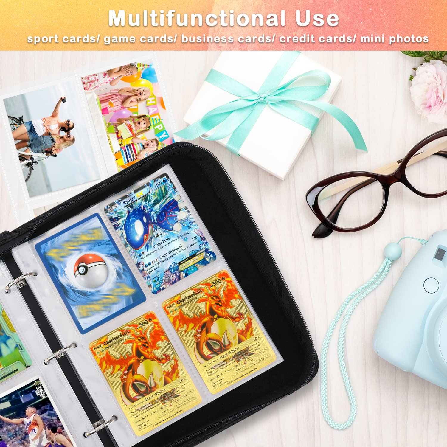 Charizard Card Binder Yoto Cards Toddler Yoto Card Binder - 4 Pocket Pages  Holds 400 Cards With Zipper PU Cover Dino Design Kids Card Storage Card  Collection Album