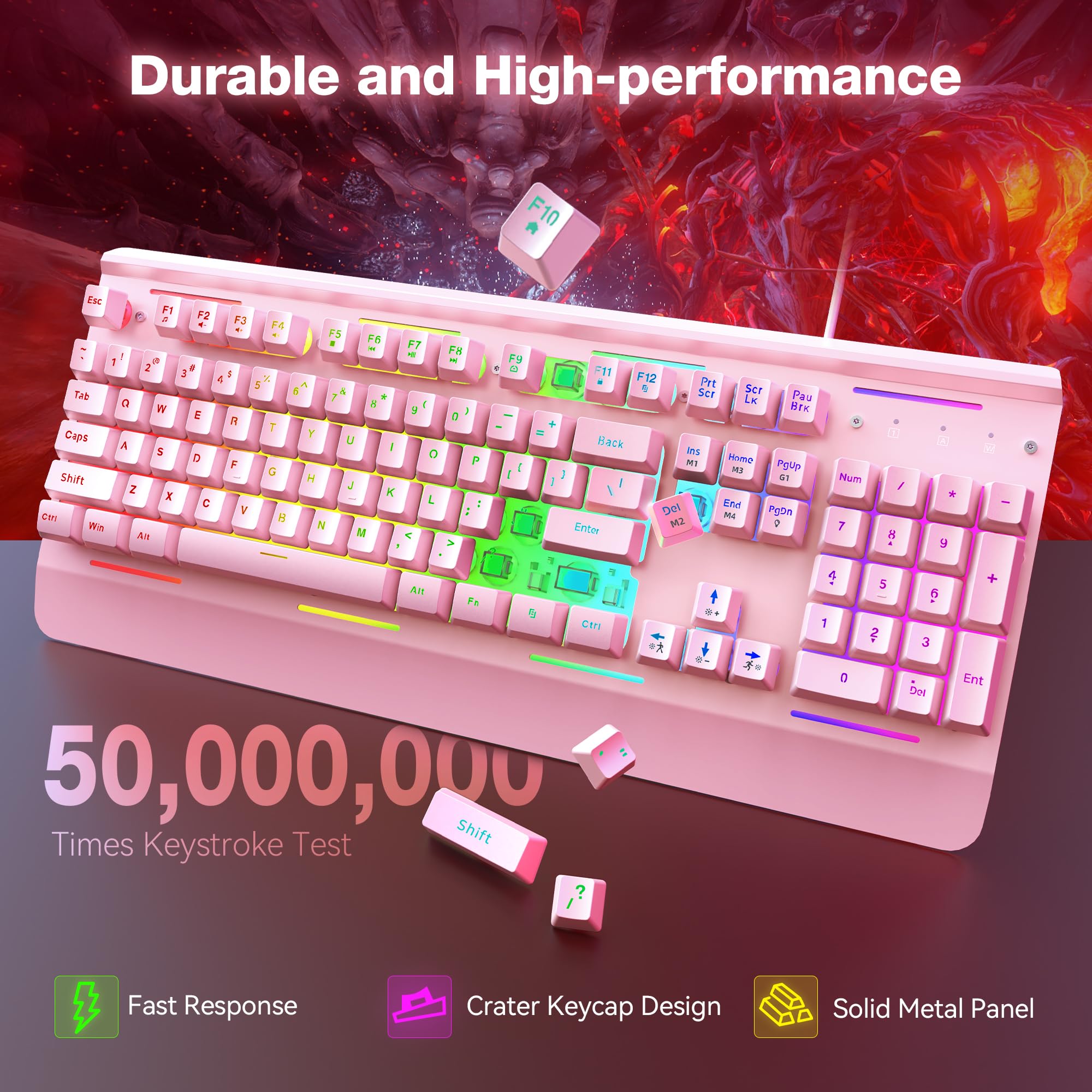 TECKNET Wired Gaming Keyboard, RGB Backlit Keyboard with Metal Panel Design view 4