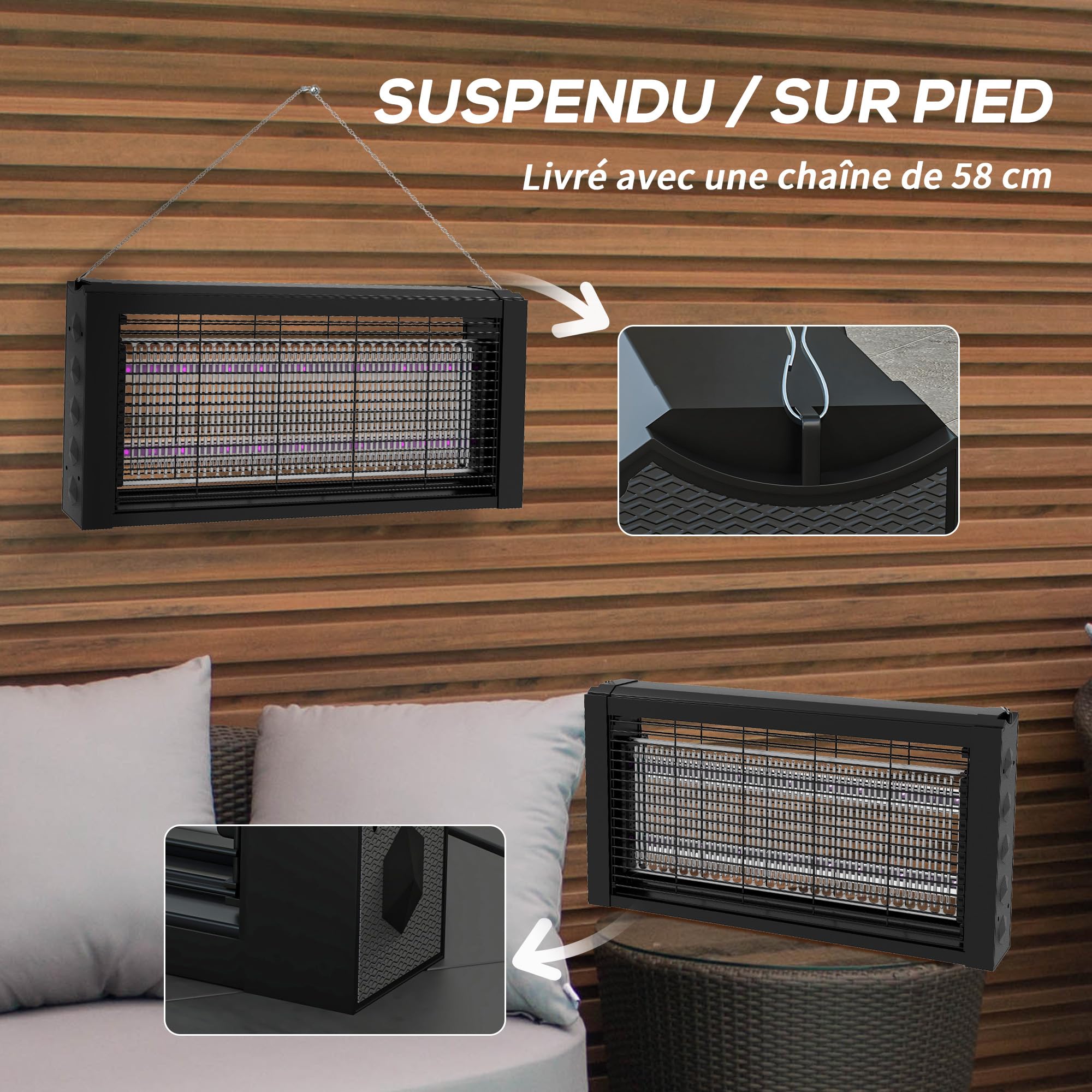 HOMCOM Potente lampada LED anti-insetti e anti-zanzare da 8W, a stelo o a parete per interni - dimensioni effettive 60m².
