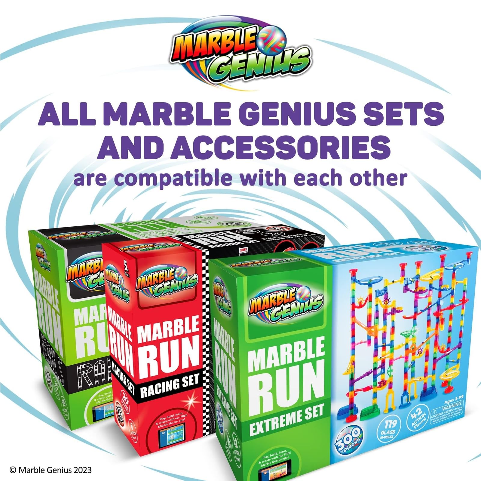 Marble Genius Marble Run - Juego de iniciación STEM para niños de 4 a 12 años, 130 piezas completas (80 piezas translúcidas marbulosas y 50 canicas de vidrio), juguetes de bloques de construcción,