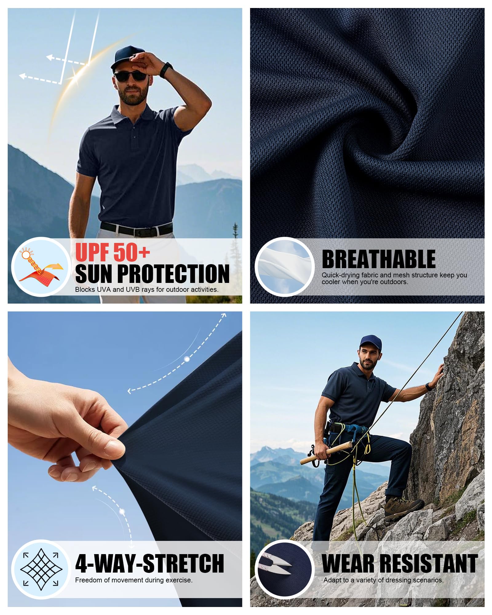 Outdoor Ventures 3er Pack Herren Poloshirt UPF50+ Sonnenschutz UV Männer Kurzarm Hemd Golf T-Shirt Sommer Atmungsaktiv Funktions Polohemd Golfen Tennis Polo Tops