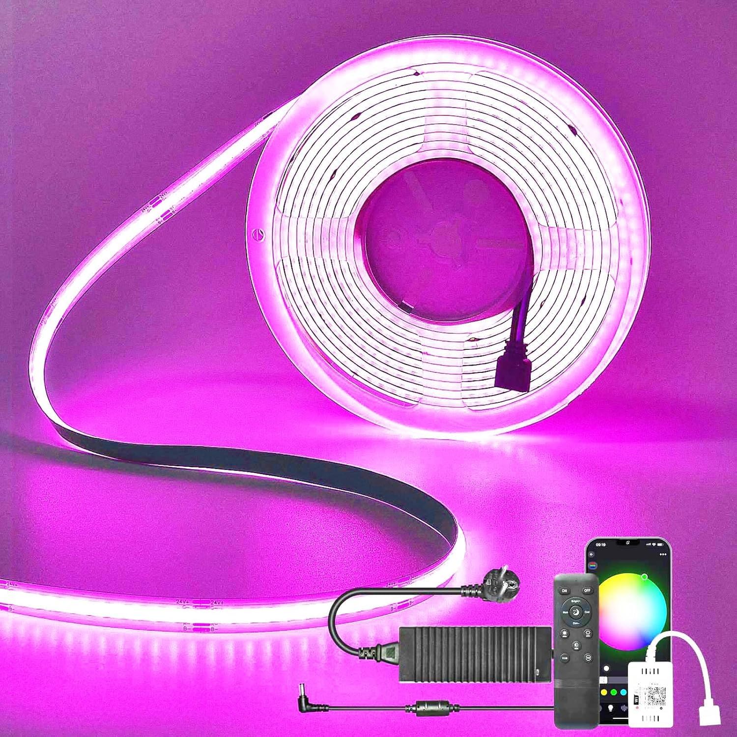10M WiFi COB RGB Striscia LED luminosa, WiFi, 576 LED/M, 5760 LED, 24 V Nastri LED funziona con Google Home Assistant/Alexaz,LED Strisce Deformabile, con telecomando